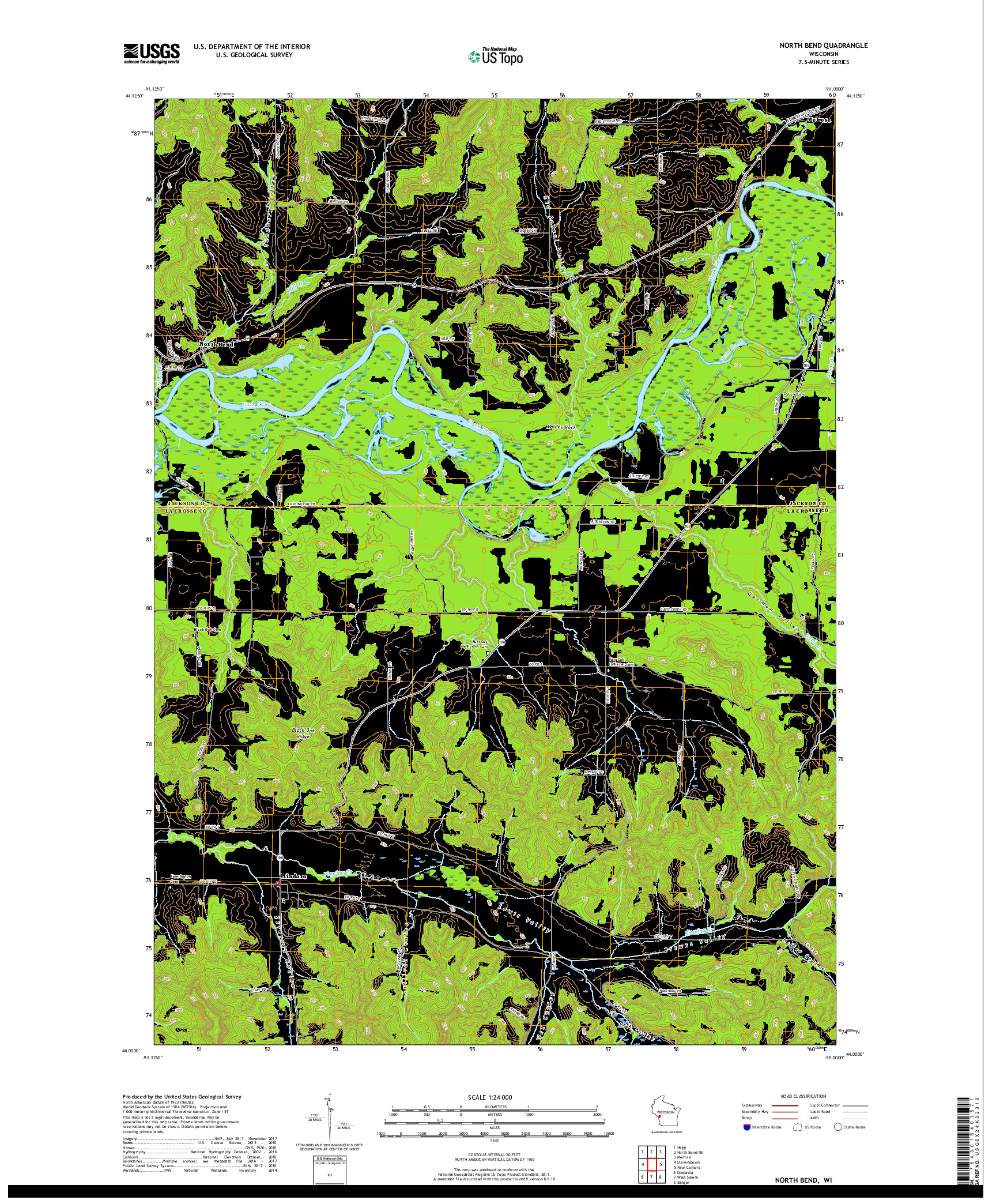 USGS US TOPO 7.5-MINUTE MAP FOR NORTH BEND, WI 2018