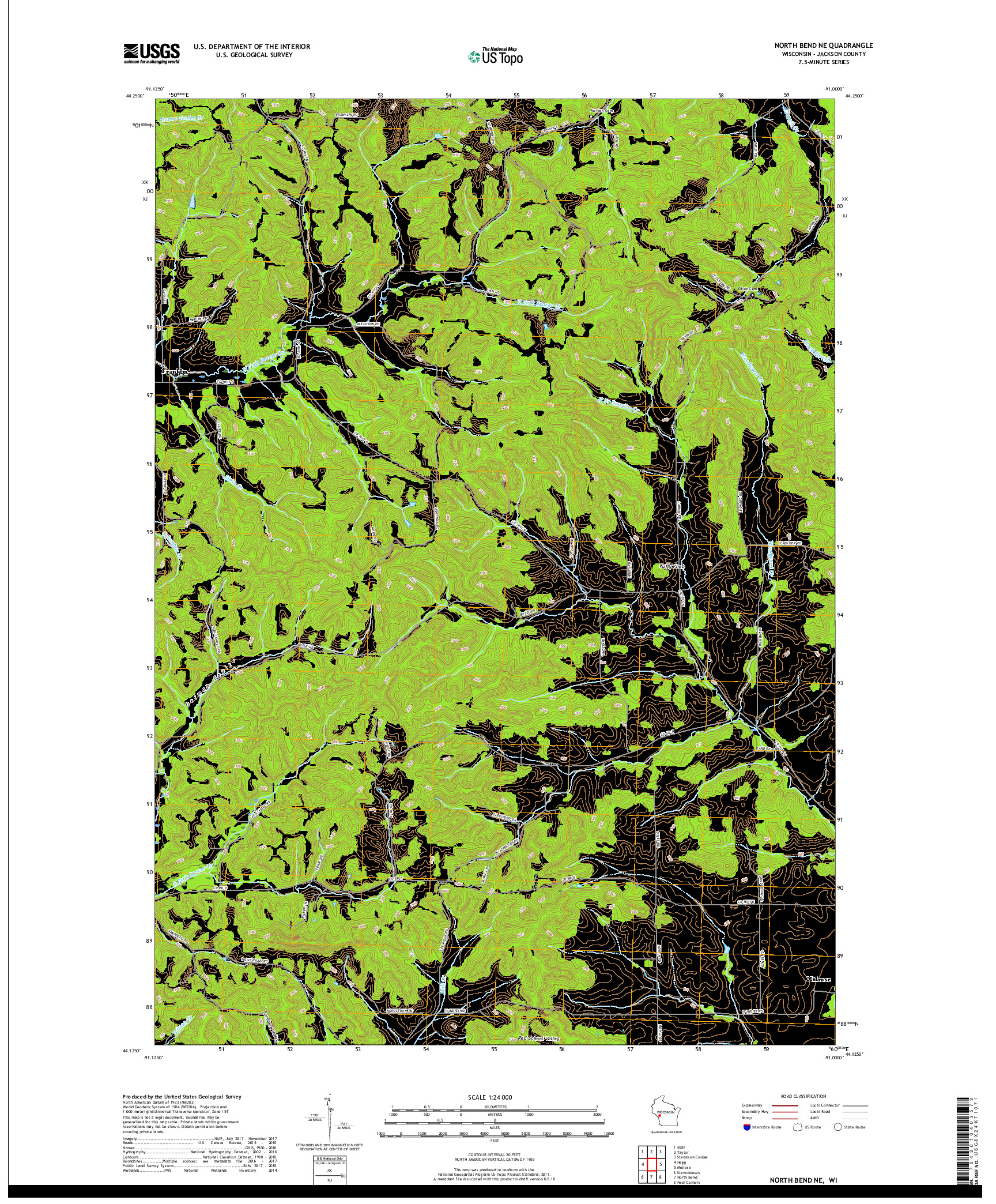 USGS US TOPO 7.5-MINUTE MAP FOR NORTH BEND NE, WI 2018