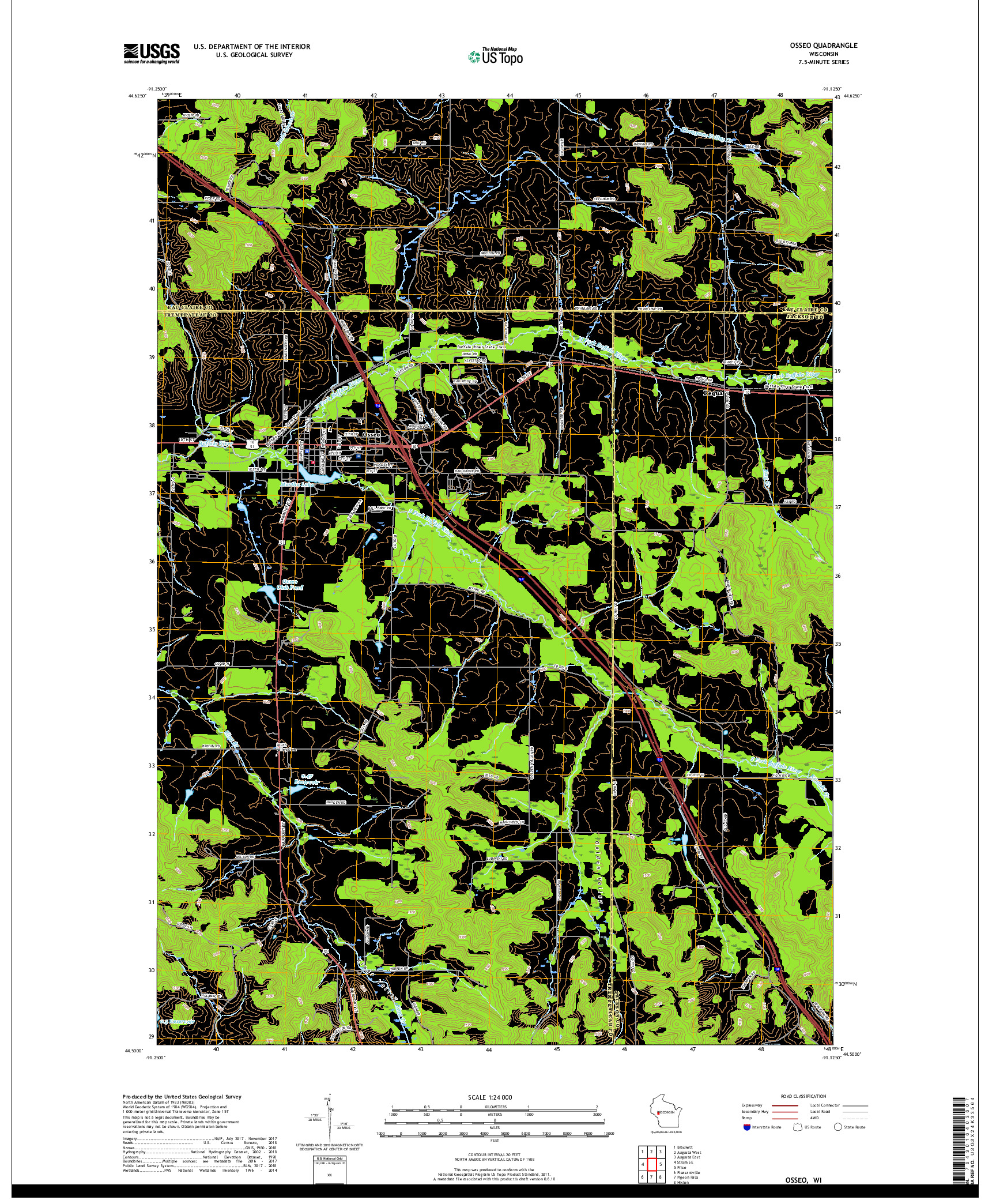 USGS US TOPO 7.5-MINUTE MAP FOR OSSEO, WI 2018