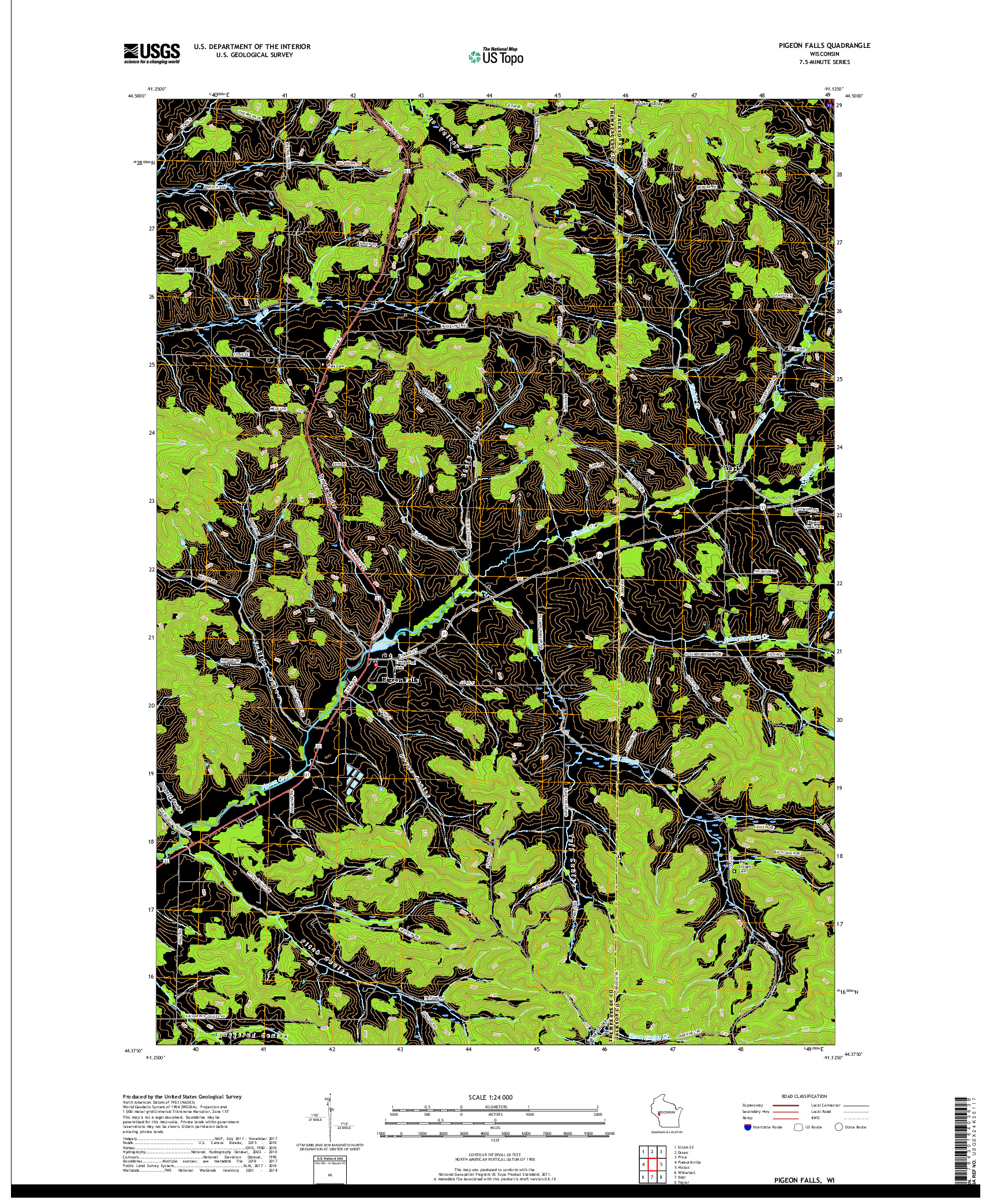 USGS US TOPO 7.5-MINUTE MAP FOR PIGEON FALLS, WI 2018