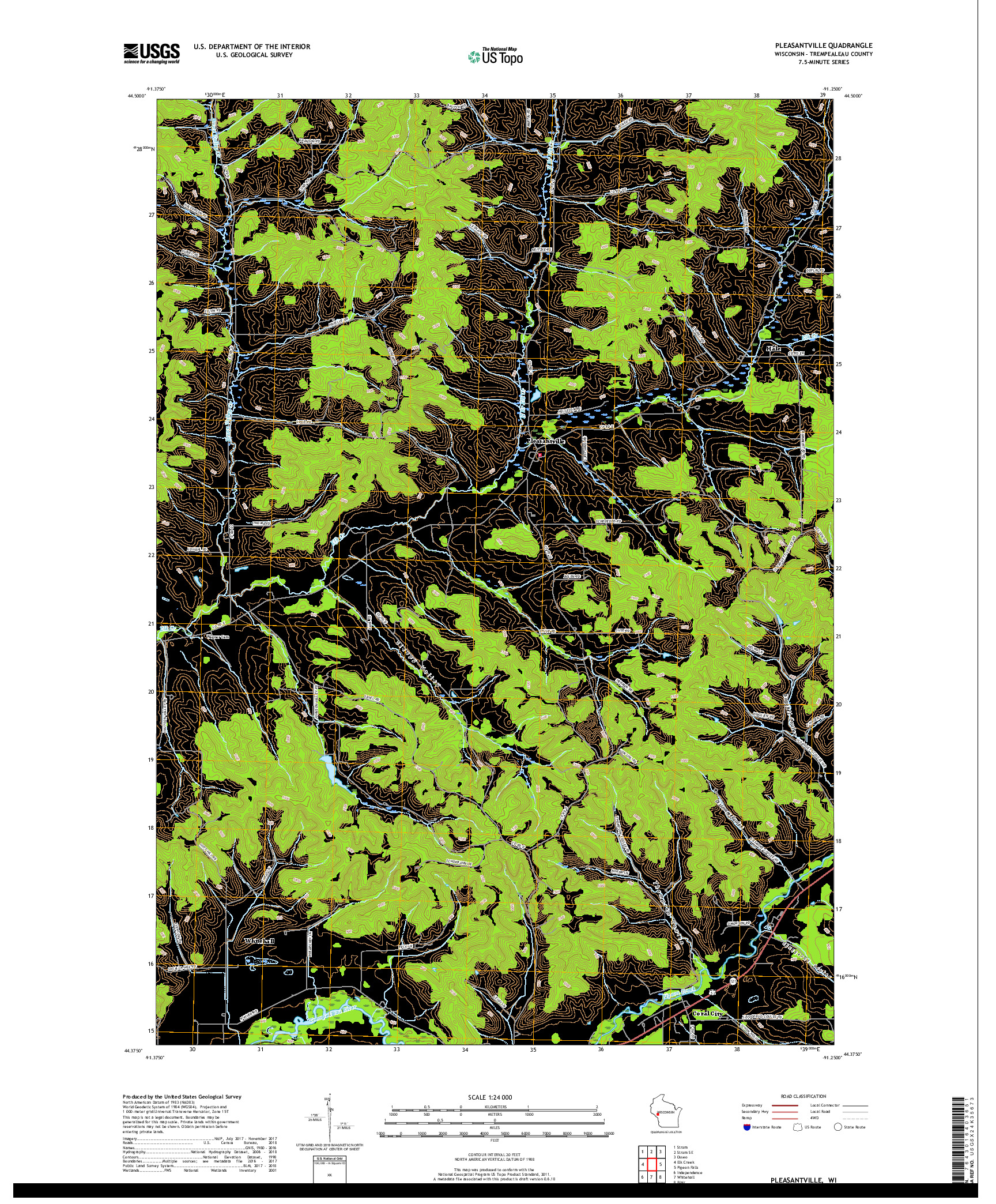 USGS US TOPO 7.5-MINUTE MAP FOR PLEASANTVILLE, WI 2018