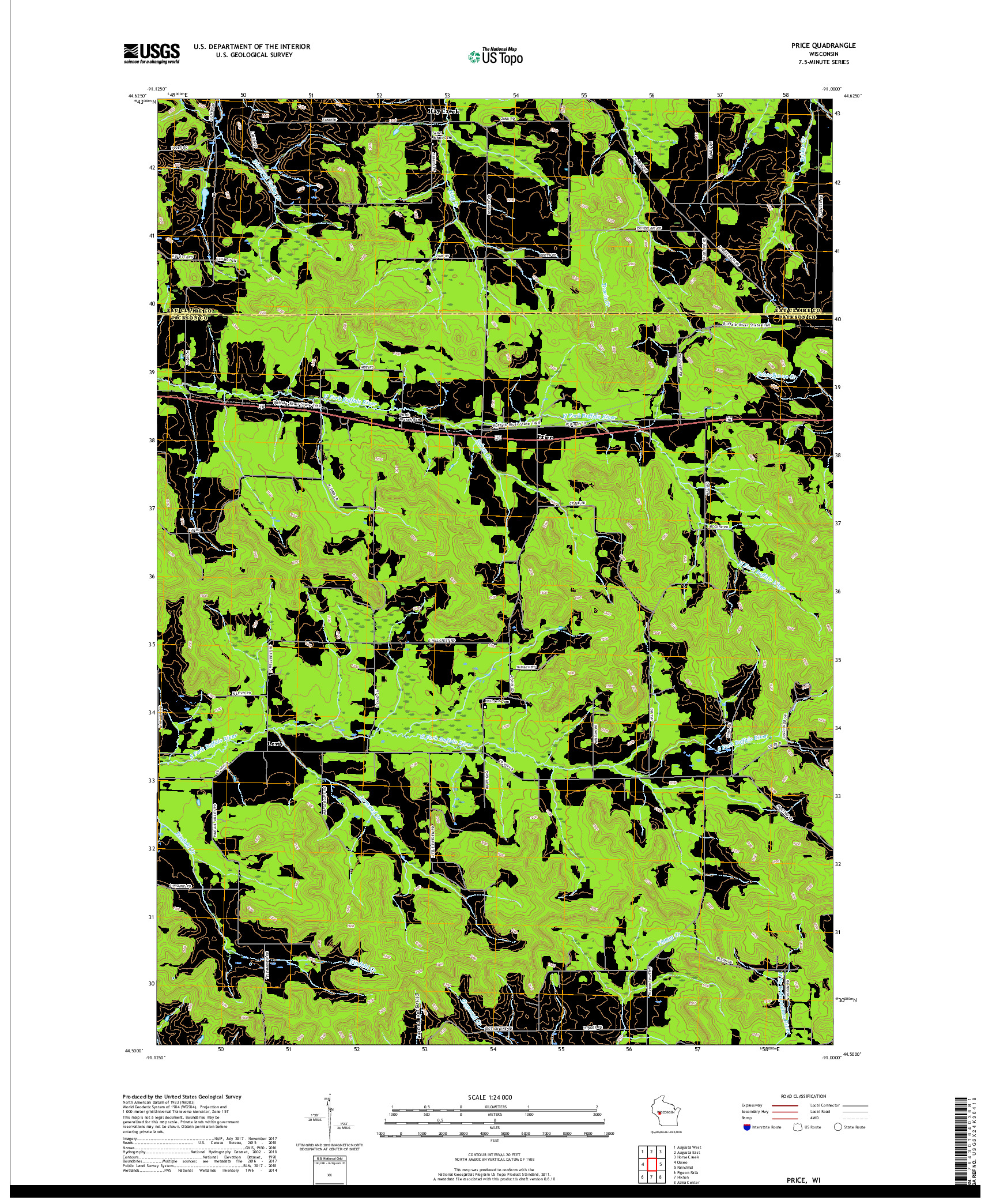 USGS US TOPO 7.5-MINUTE MAP FOR PRICE, WI 2018