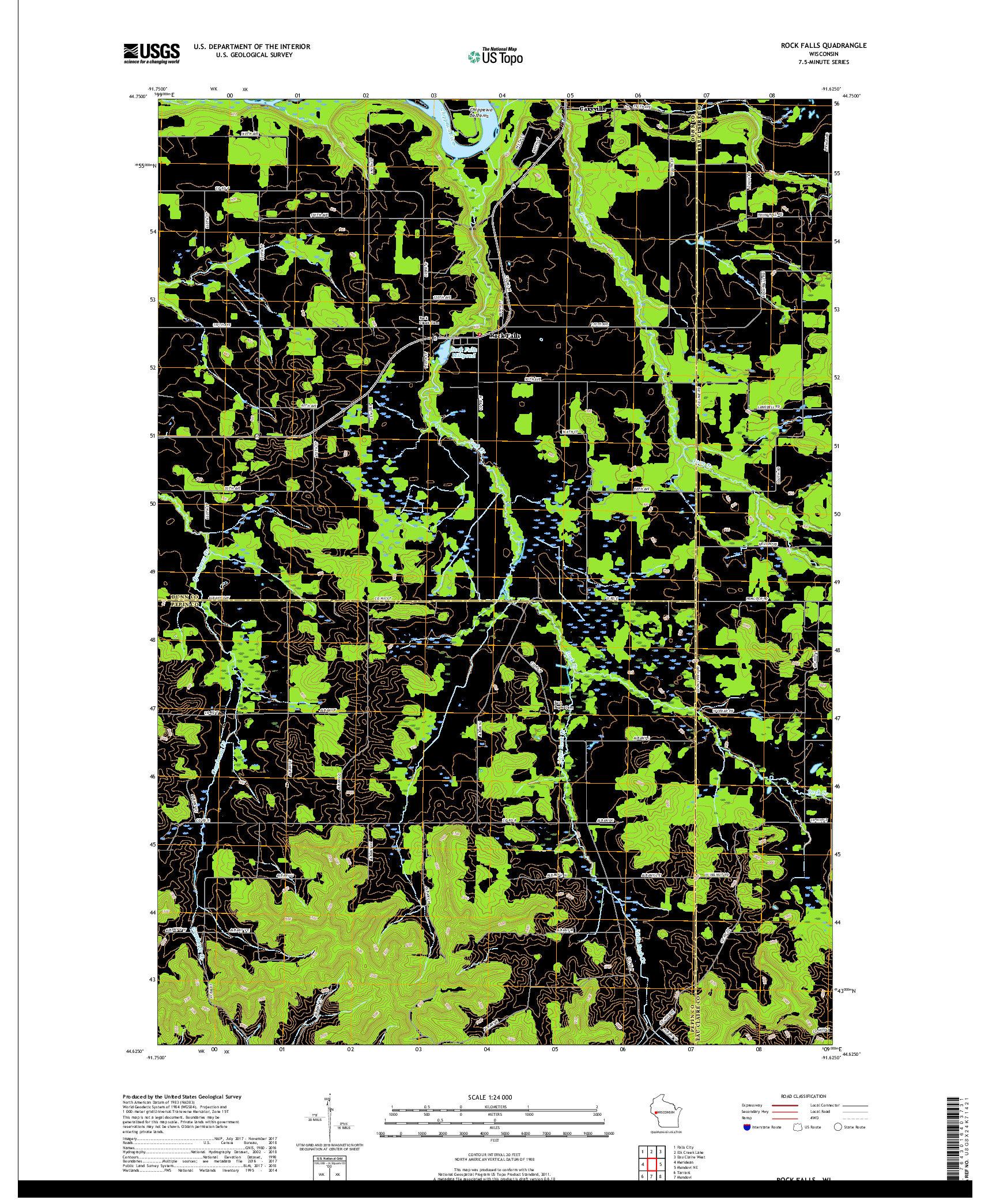 USGS US TOPO 7.5-MINUTE MAP FOR ROCK FALLS, WI 2018