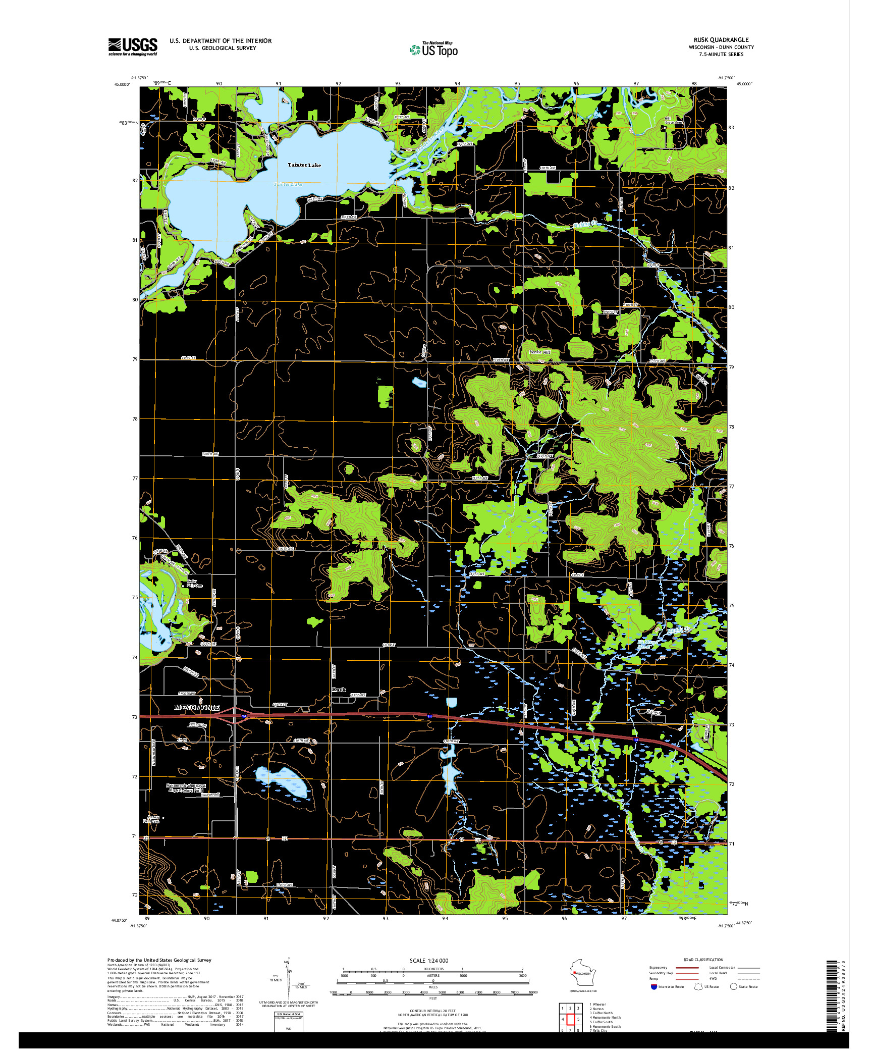 USGS US TOPO 7.5-MINUTE MAP FOR RUSK, WI 2018