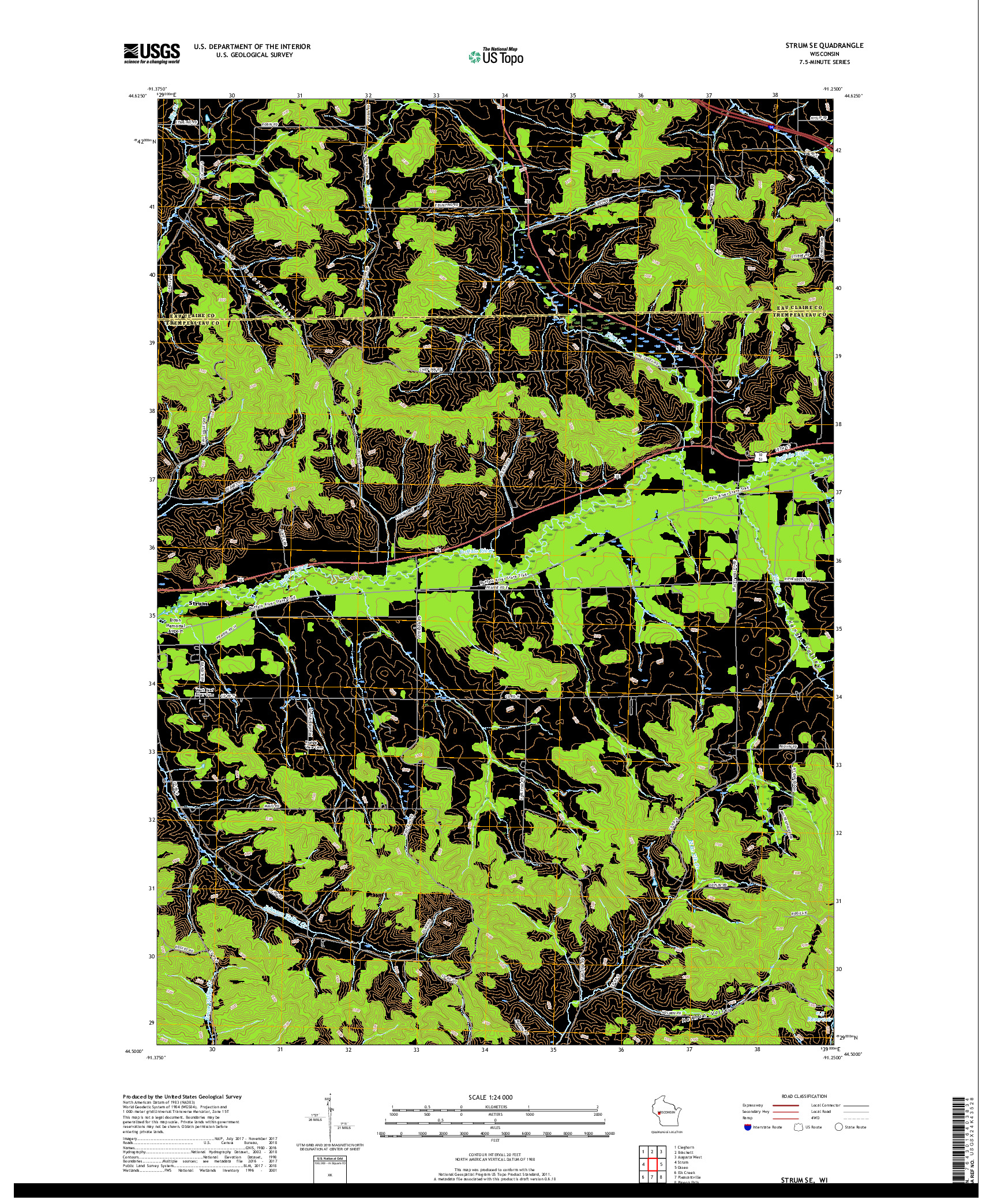 USGS US TOPO 7.5-MINUTE MAP FOR STRUM SE, WI 2018