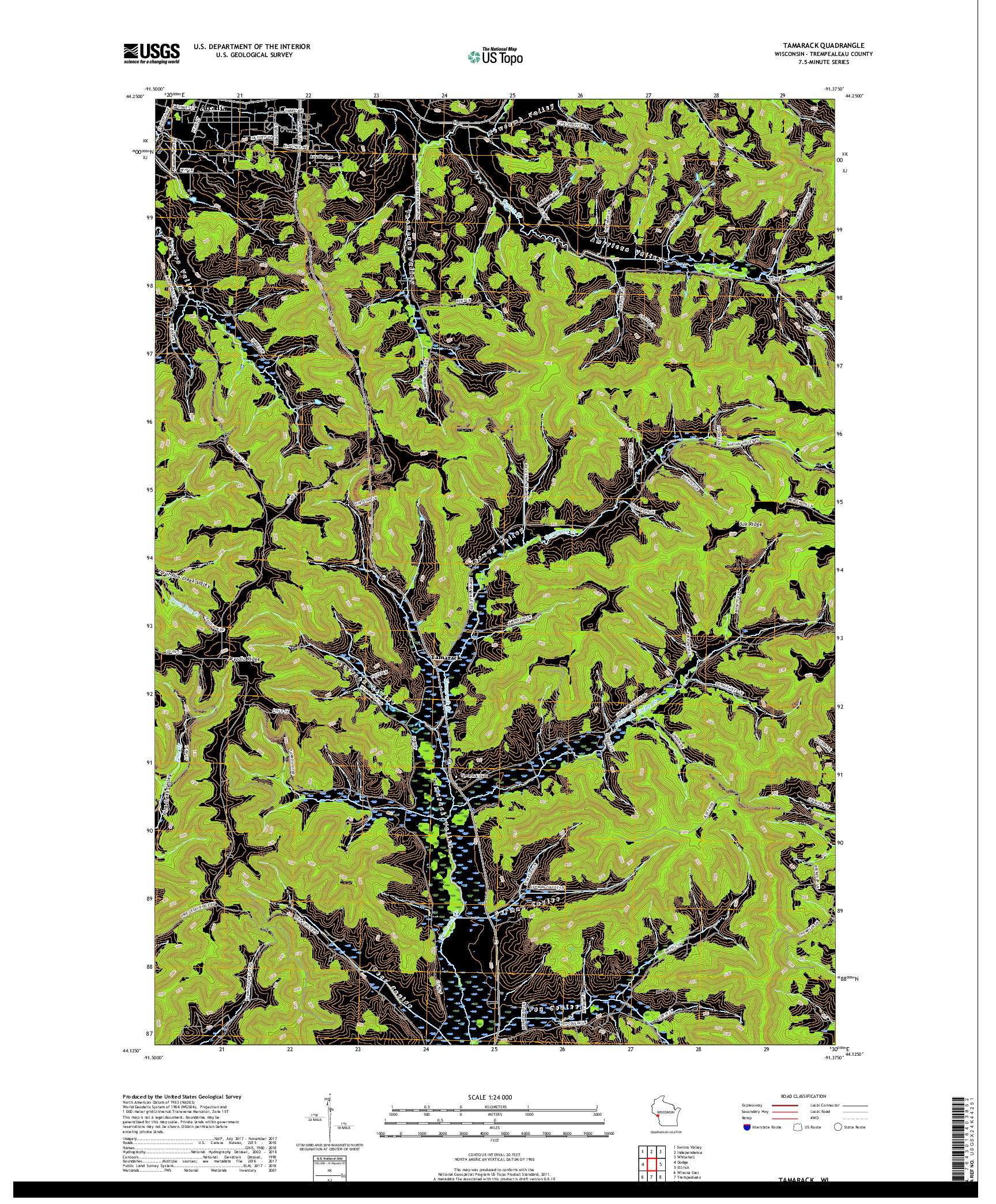 USGS US TOPO 7.5-MINUTE MAP FOR TAMARACK, WI 2018