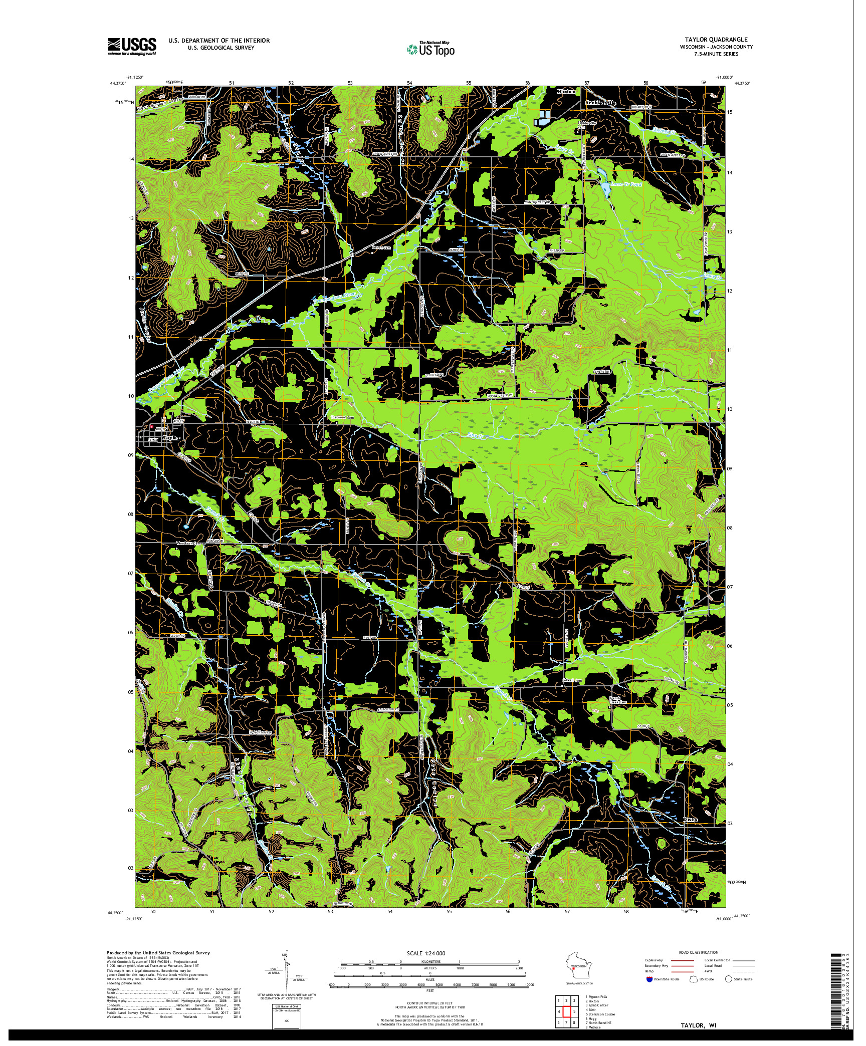 USGS US TOPO 7.5-MINUTE MAP FOR TAYLOR, WI 2018