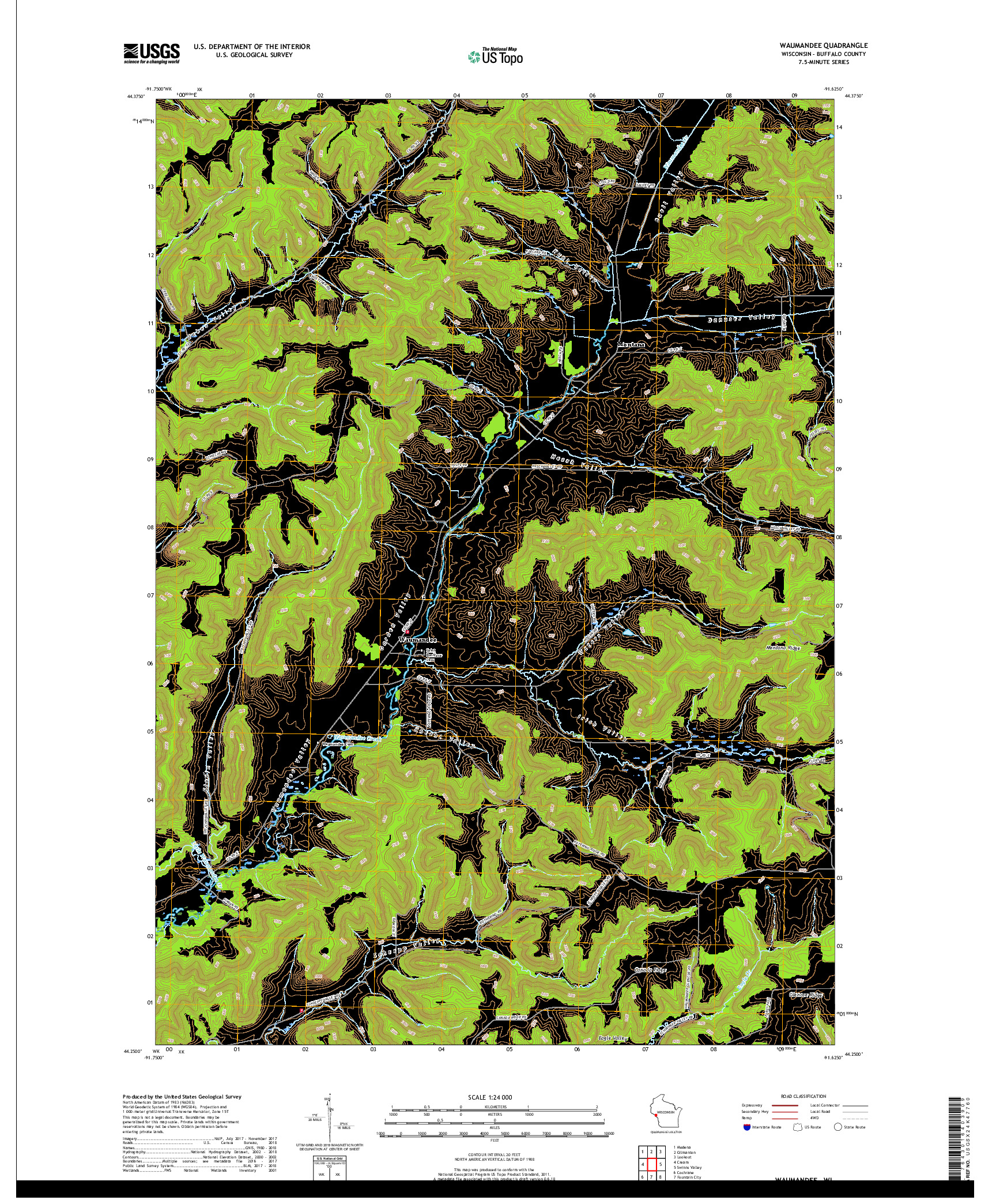 USGS US TOPO 7.5-MINUTE MAP FOR WAUMANDEE, WI 2018