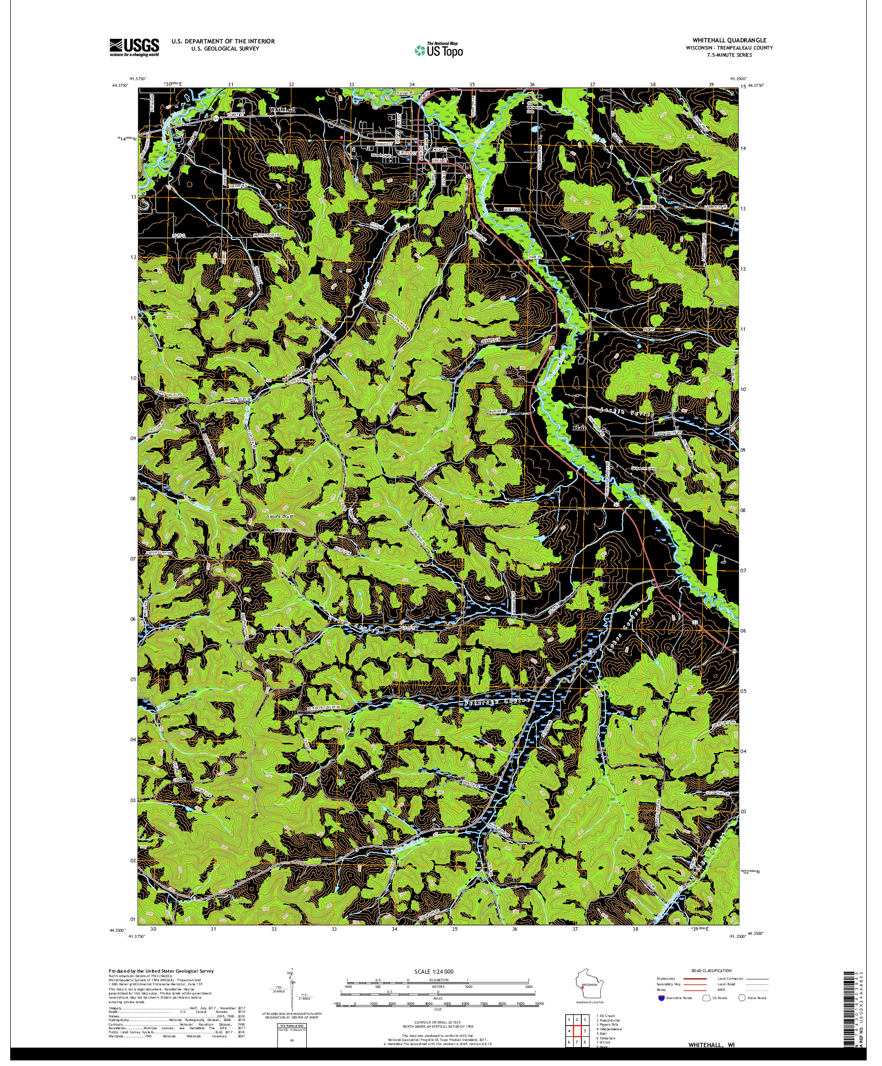 USGS US TOPO 7.5-MINUTE MAP FOR WHITEHALL, WI 2018