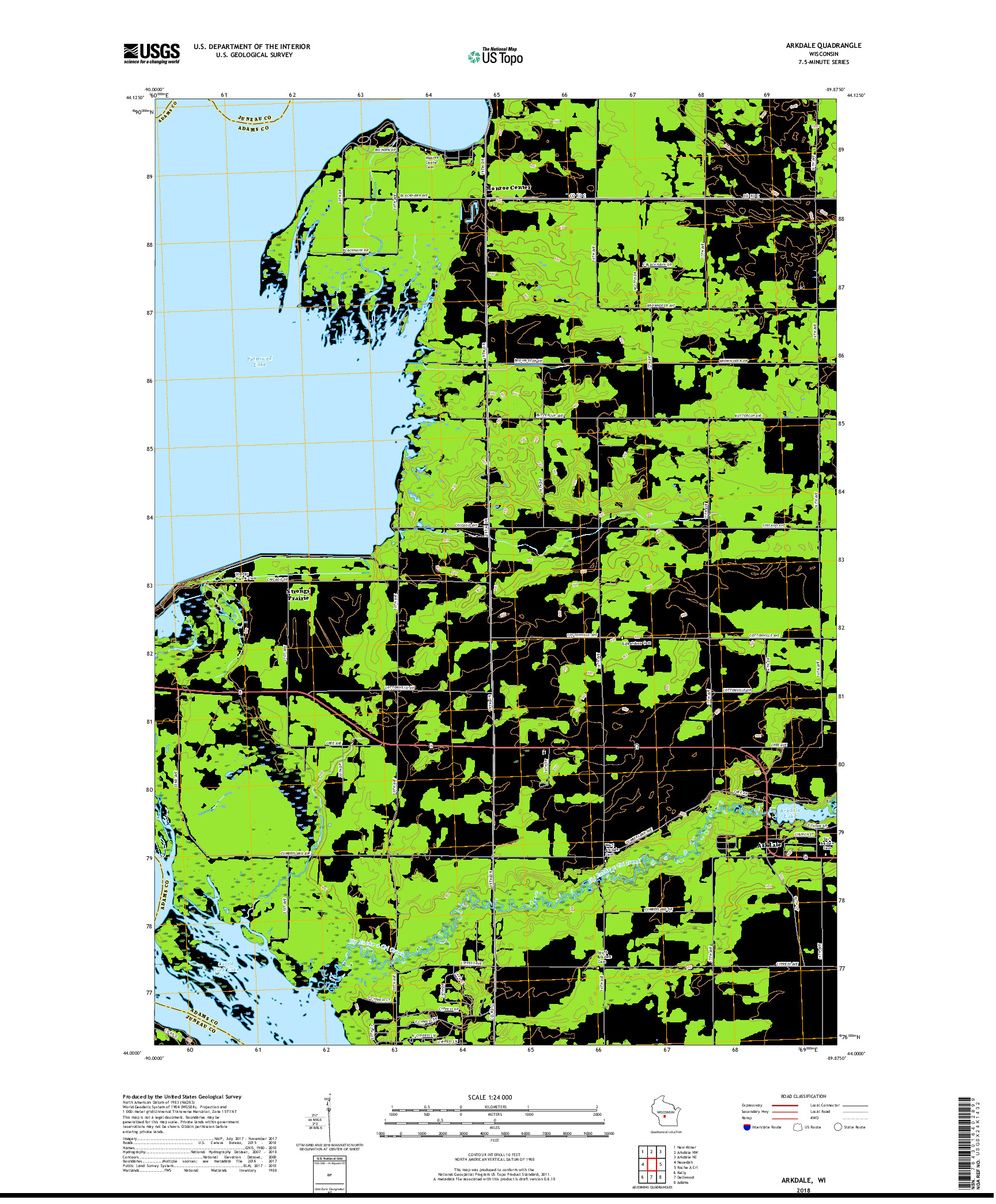 USGS US TOPO 7.5-MINUTE MAP FOR ARKDALE, WI 2018