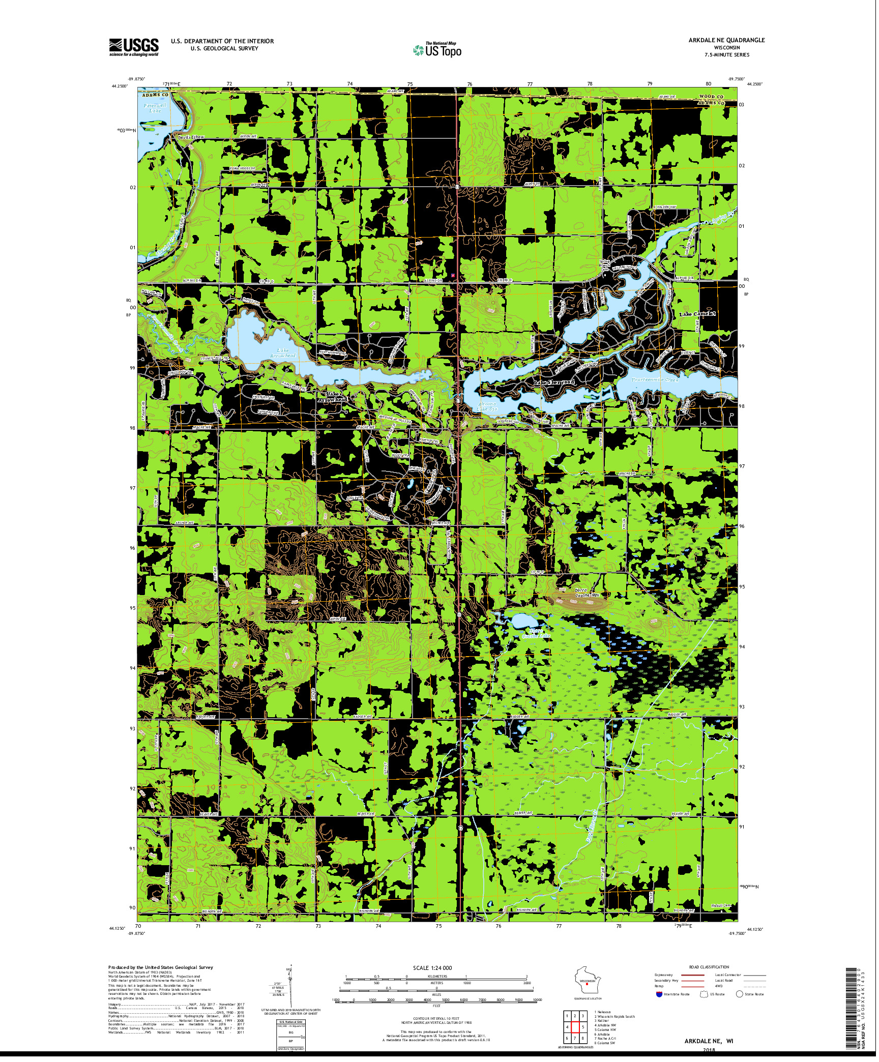 USGS US TOPO 7.5-MINUTE MAP FOR ARKDALE NE, WI 2018