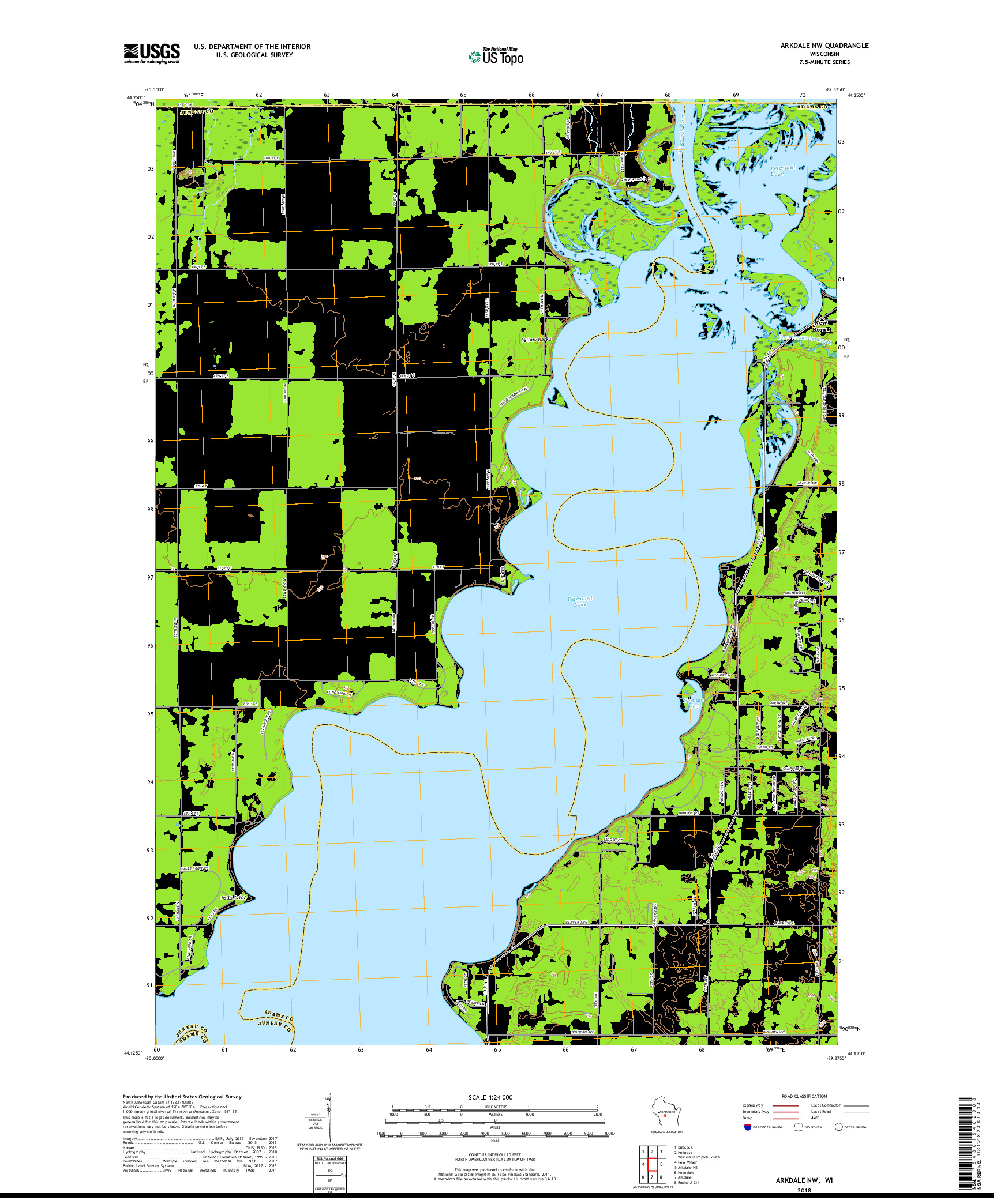 USGS US TOPO 7.5-MINUTE MAP FOR ARKDALE NW, WI 2018