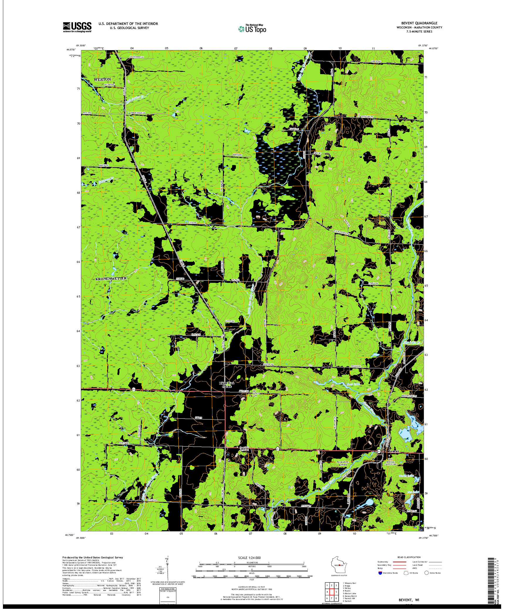 USGS US TOPO 7.5-MINUTE MAP FOR BEVENT, WI 2018