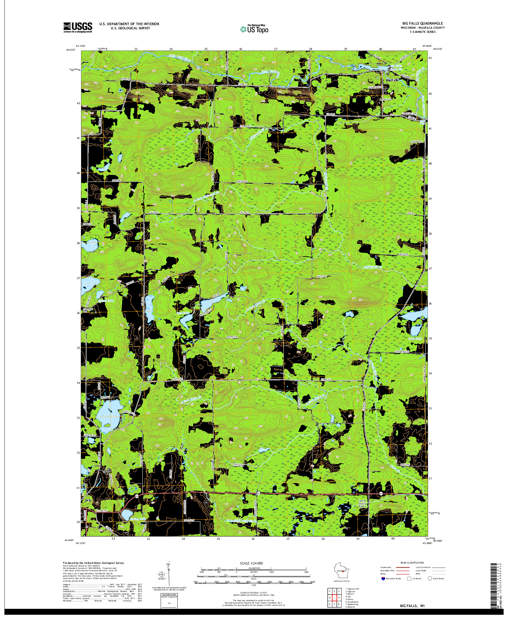 USGS US TOPO 7.5-MINUTE MAP FOR BIG FALLS, WI 2018