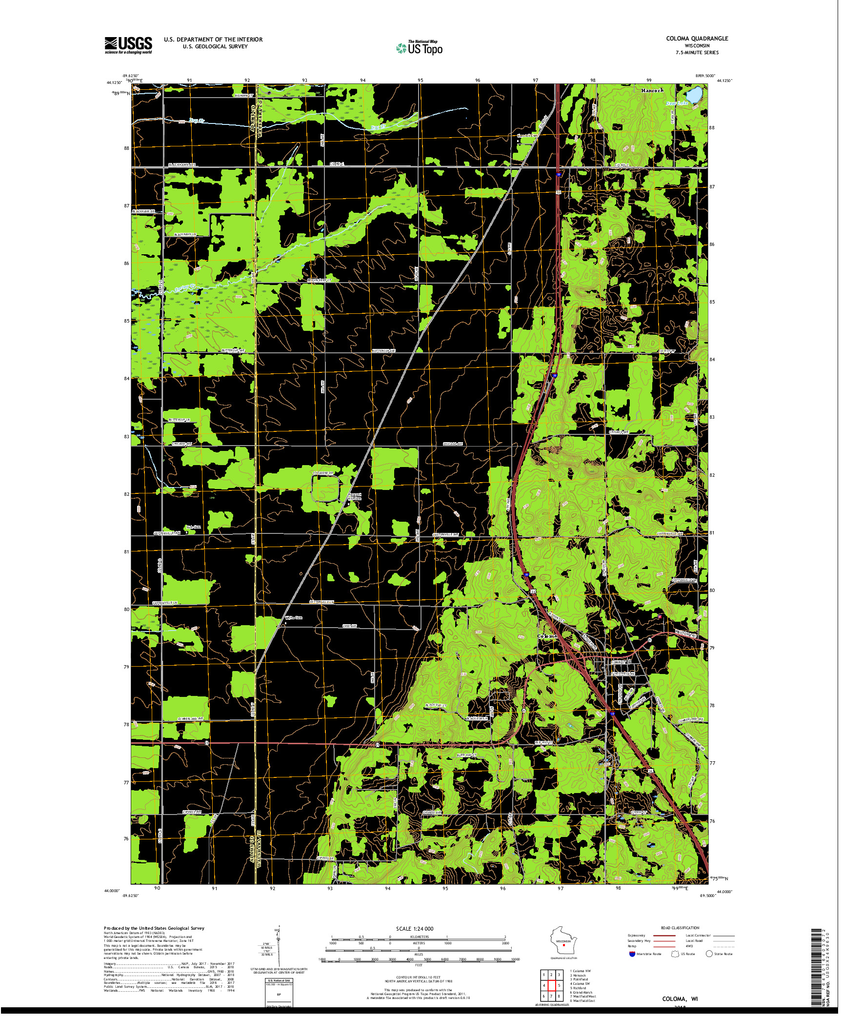 USGS US TOPO 7.5-MINUTE MAP FOR COLOMA, WI 2018