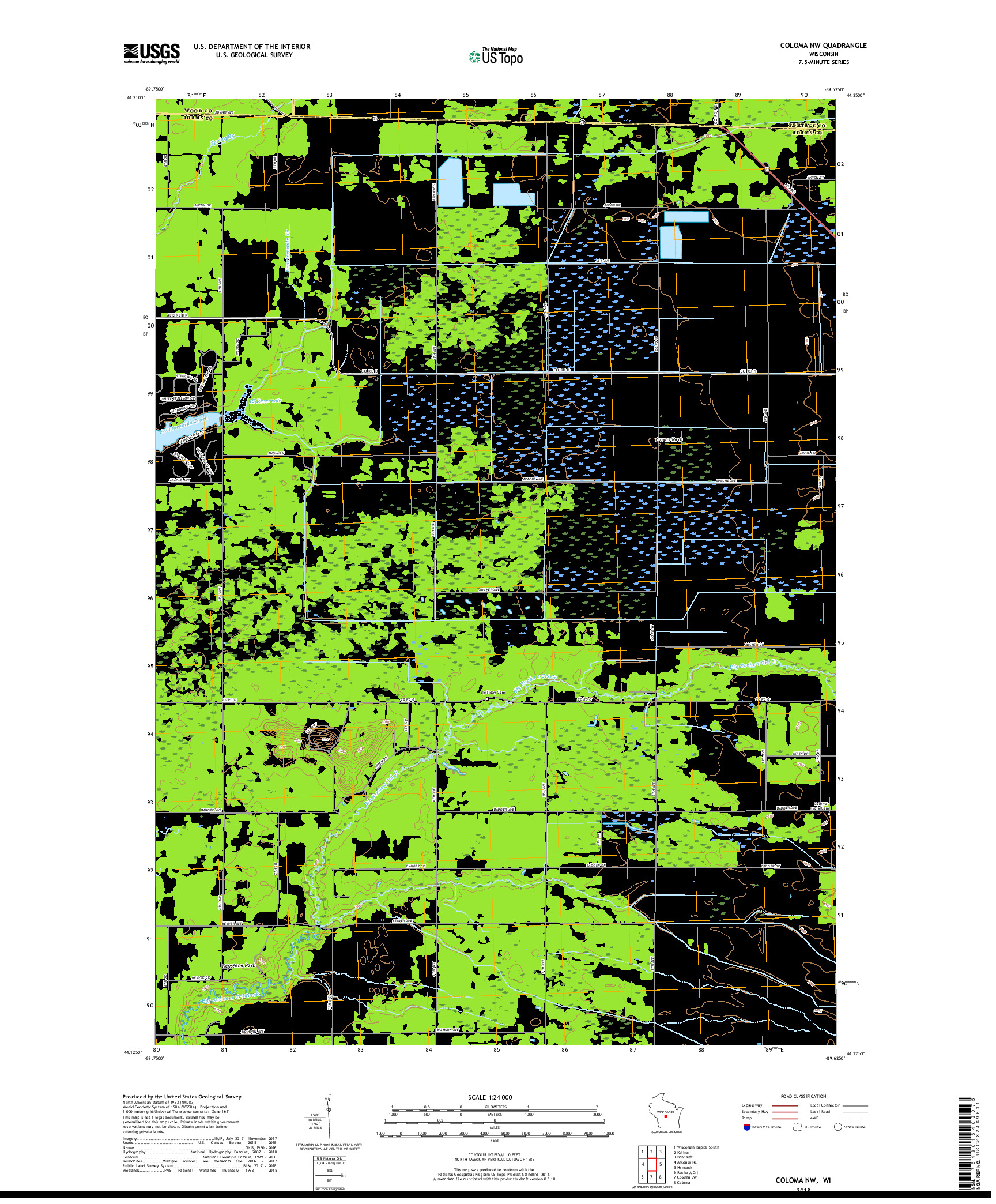 USGS US TOPO 7.5-MINUTE MAP FOR COLOMA NW, WI 2018