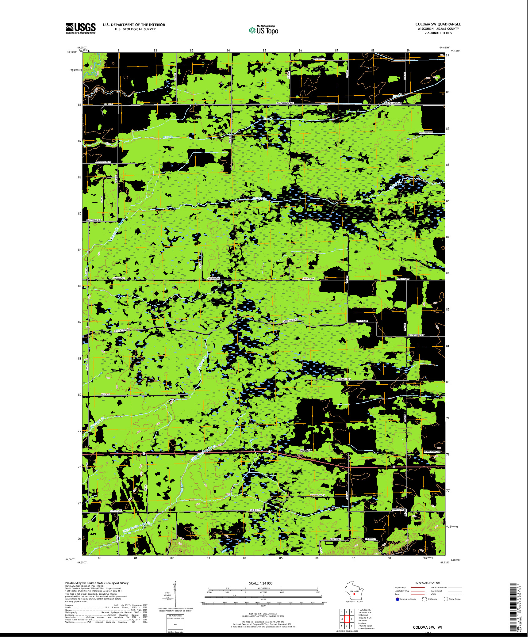 USGS US TOPO 7.5-MINUTE MAP FOR COLOMA SW, WI 2018