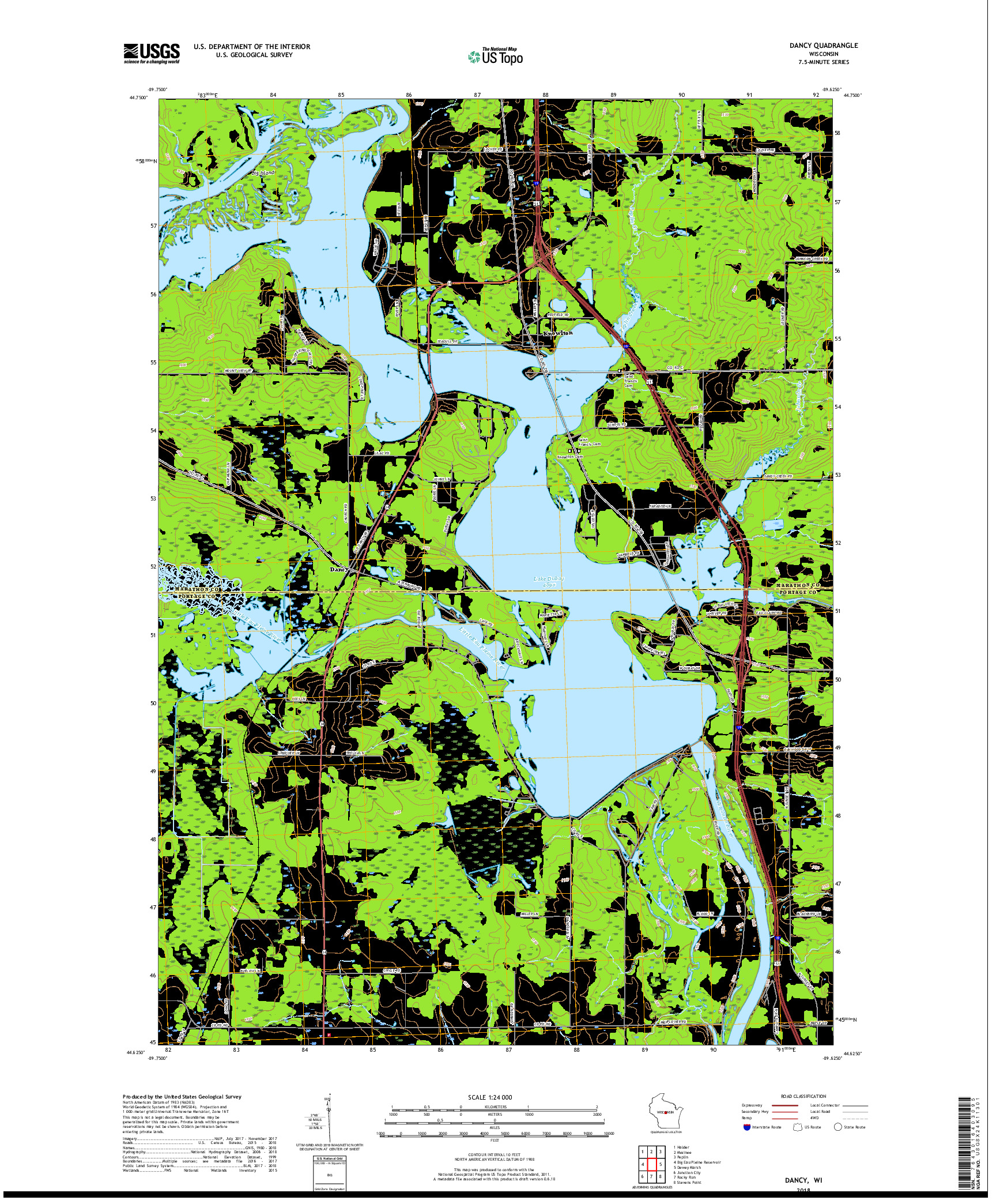 USGS US TOPO 7.5-MINUTE MAP FOR DANCY, WI 2018