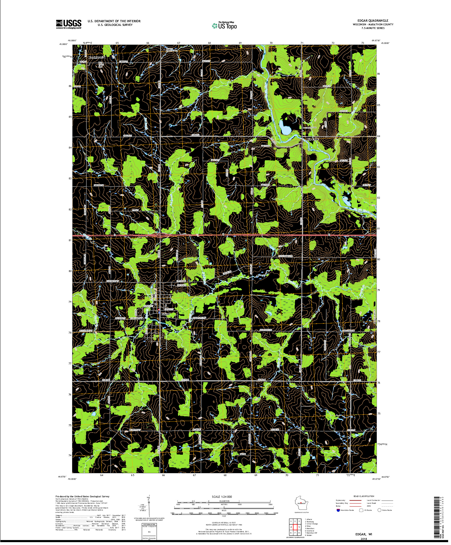 USGS US TOPO 7.5-MINUTE MAP FOR EDGAR, WI 2018