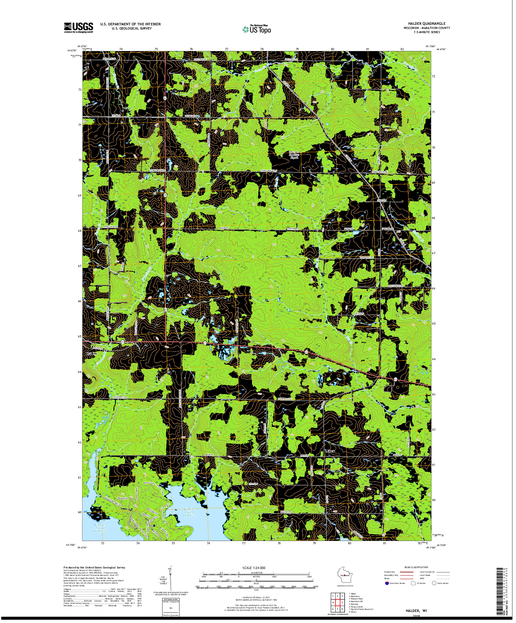 USGS US TOPO 7.5-MINUTE MAP FOR HALDER, WI 2018