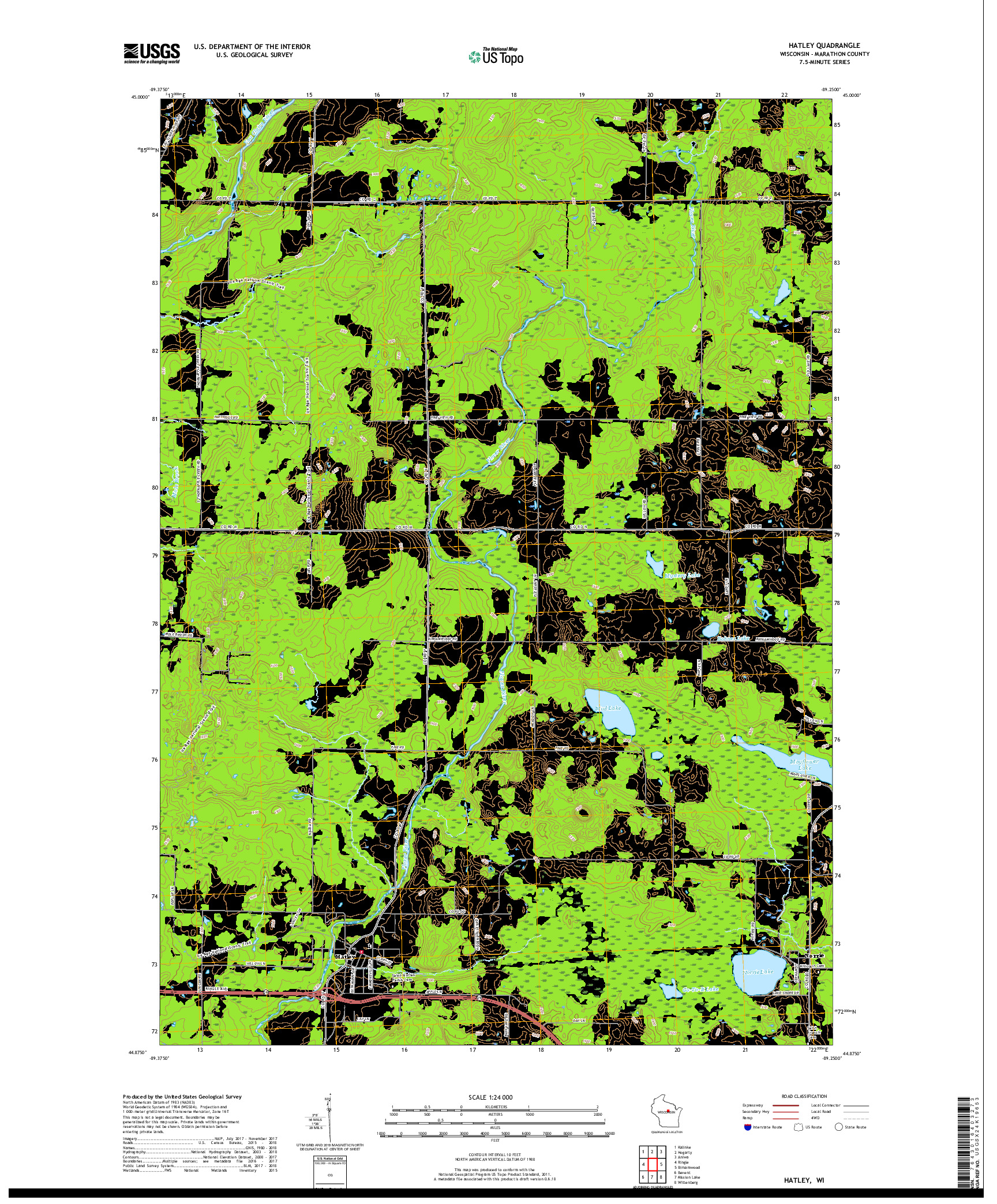 USGS US TOPO 7.5-MINUTE MAP FOR HATLEY, WI 2018