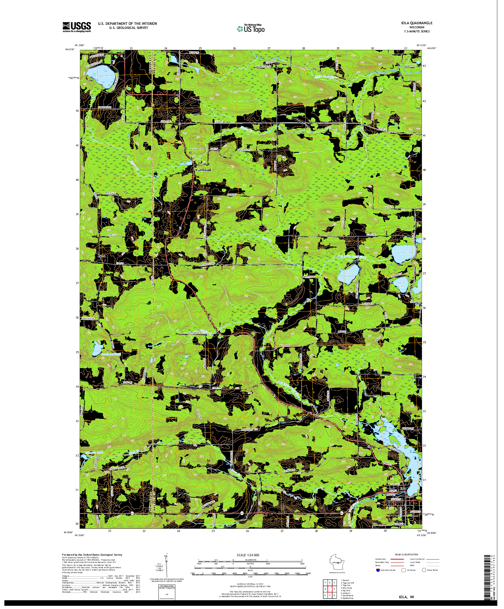 USGS US TOPO 7.5-MINUTE MAP FOR IOLA, WI 2018