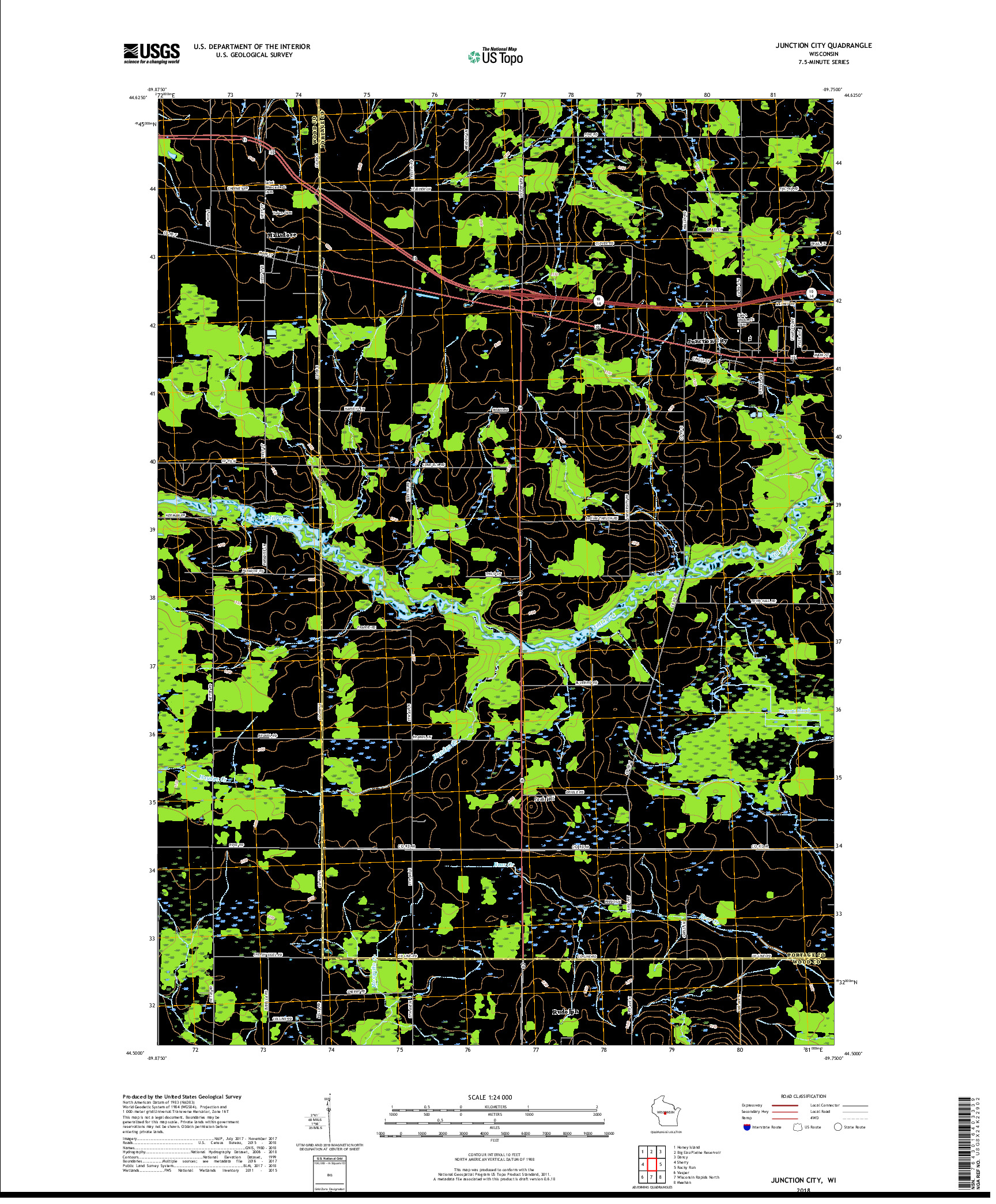 USGS US TOPO 7.5-MINUTE MAP FOR JUNCTION CITY, WI 2018