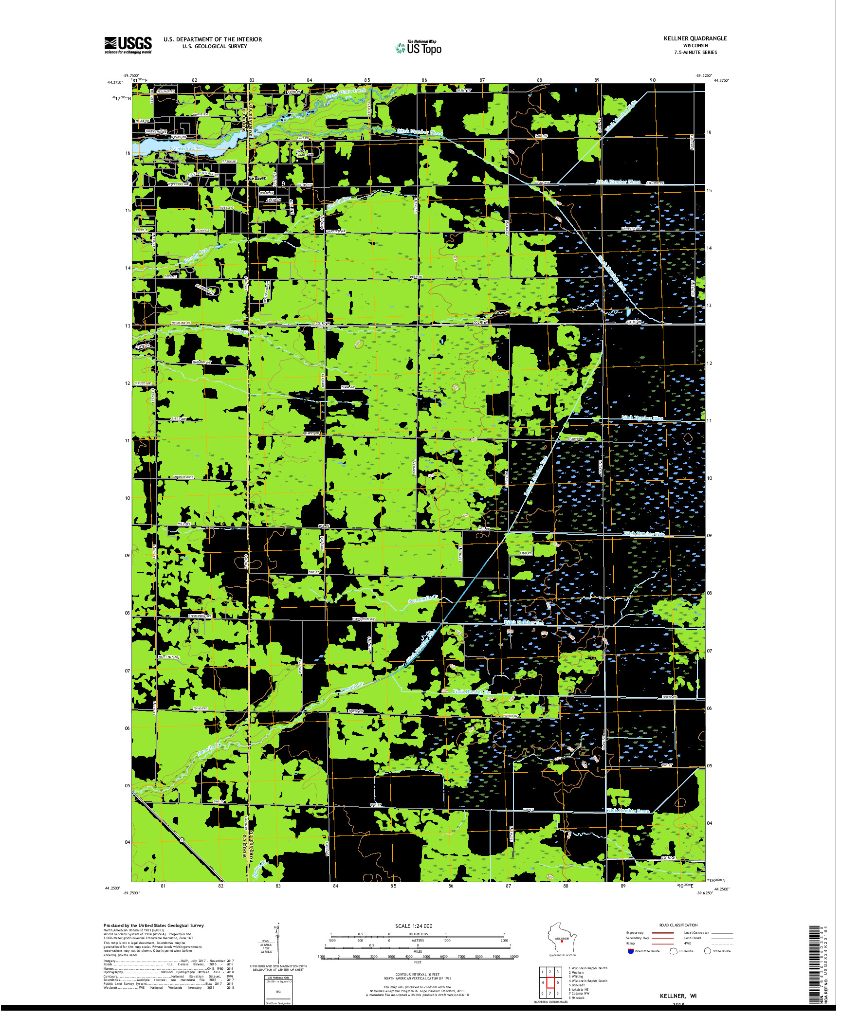 USGS US TOPO 7.5-MINUTE MAP FOR KELLNER, WI 2018