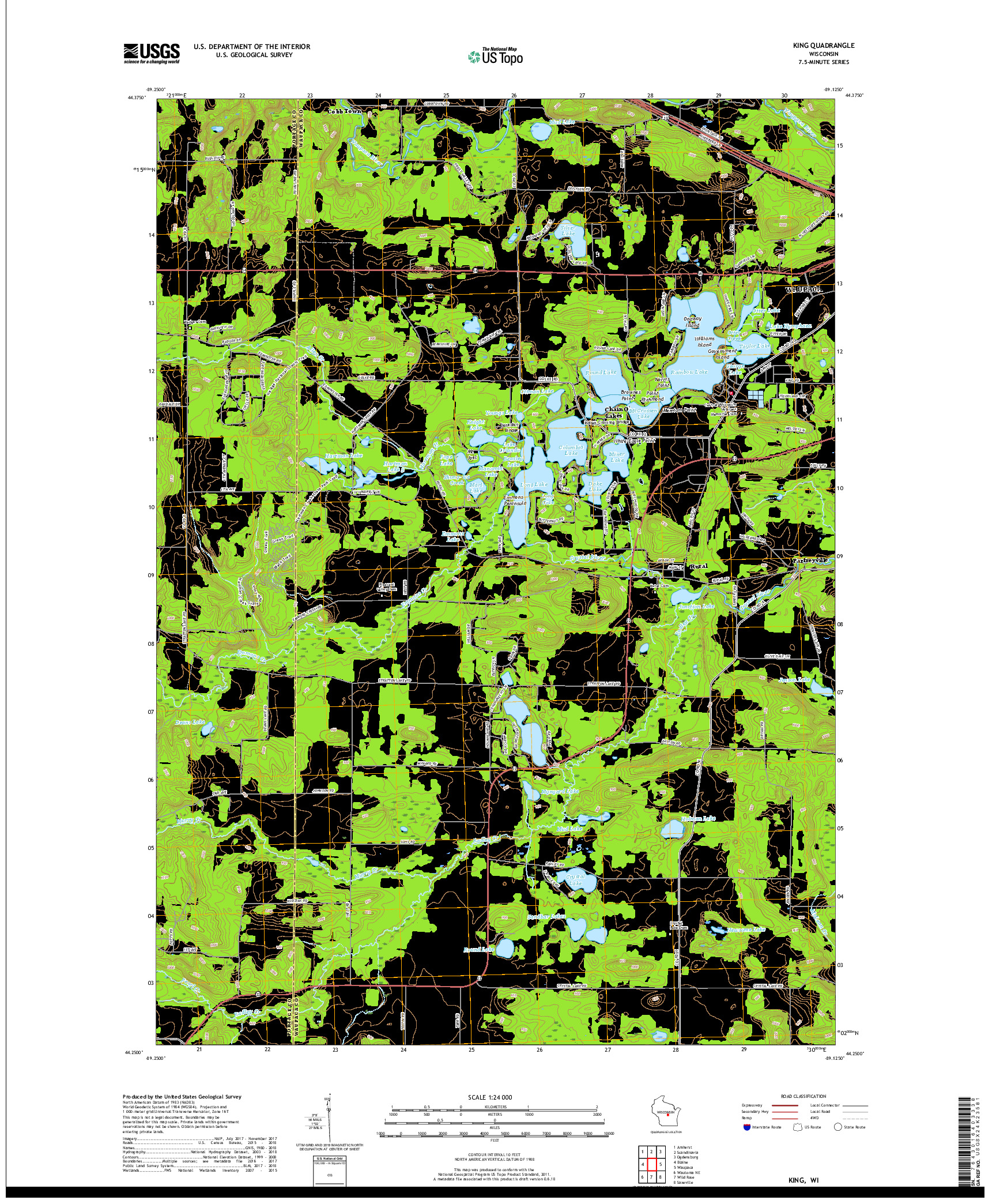 USGS US TOPO 7.5-MINUTE MAP FOR KING, WI 2018