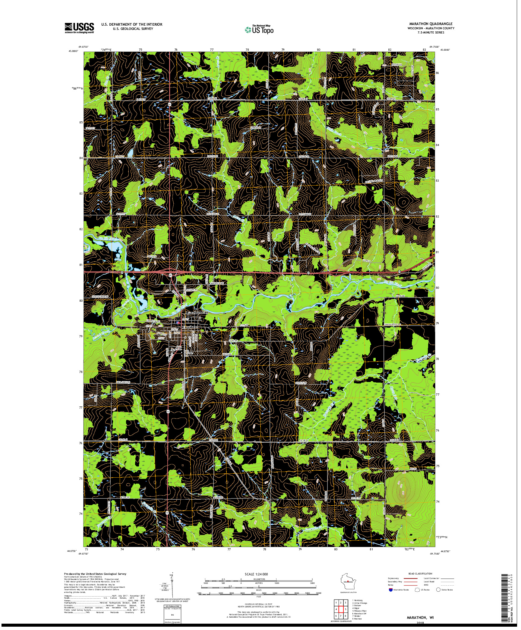 USGS US TOPO 7.5-MINUTE MAP FOR MARATHON, WI 2018