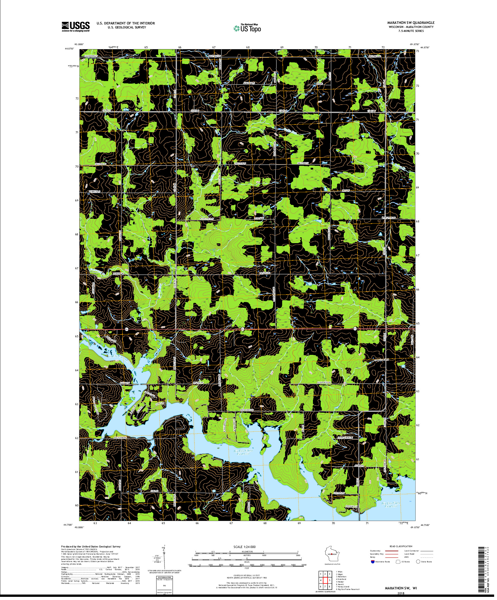 USGS US TOPO 7.5-MINUTE MAP FOR MARATHON SW, WI 2018