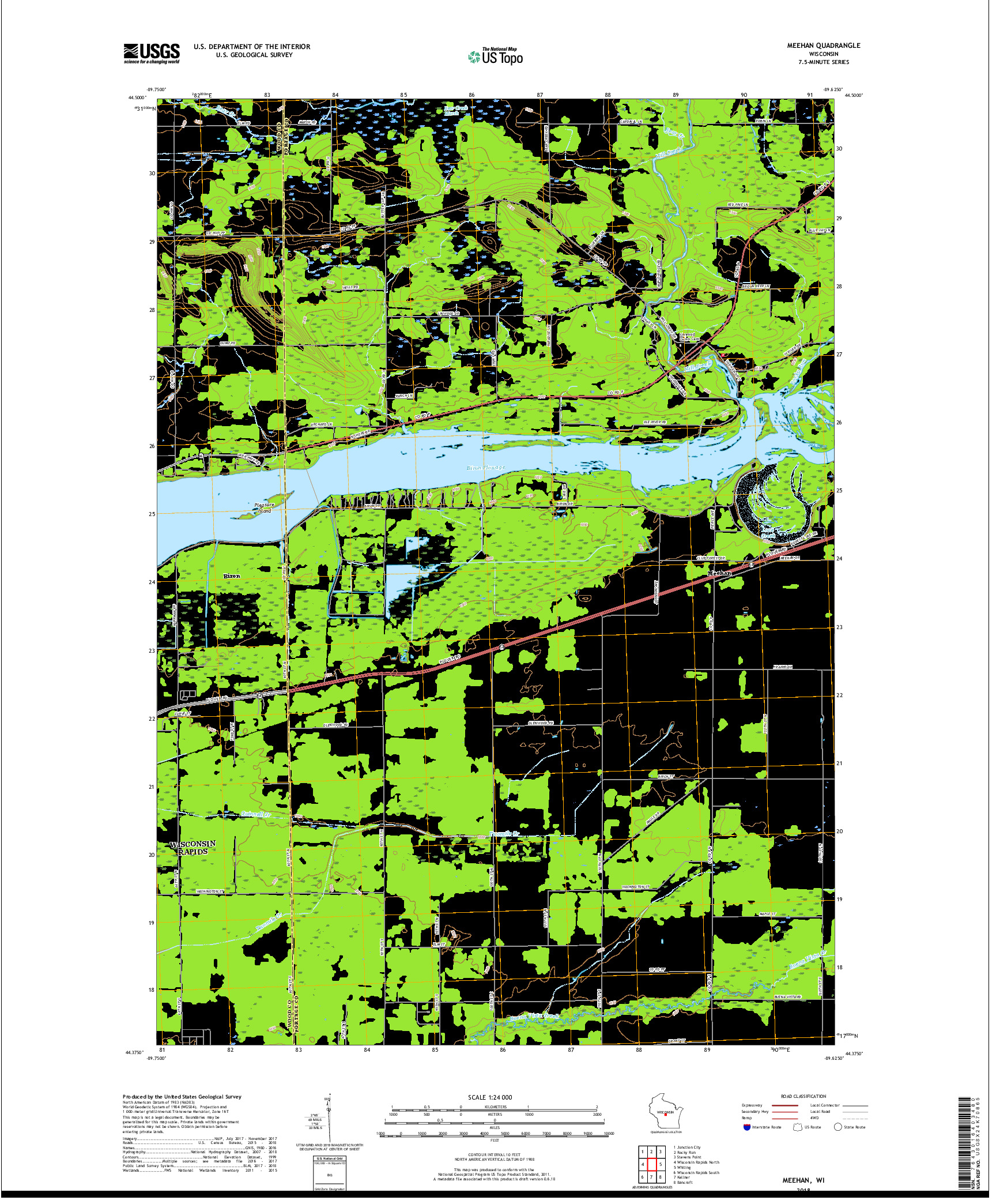 USGS US TOPO 7.5-MINUTE MAP FOR MEEHAN, WI 2018