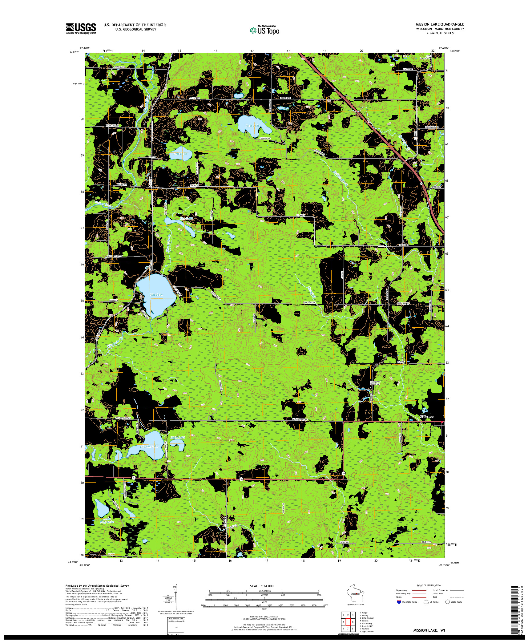 USGS US TOPO 7.5-MINUTE MAP FOR MISSION LAKE, WI 2018