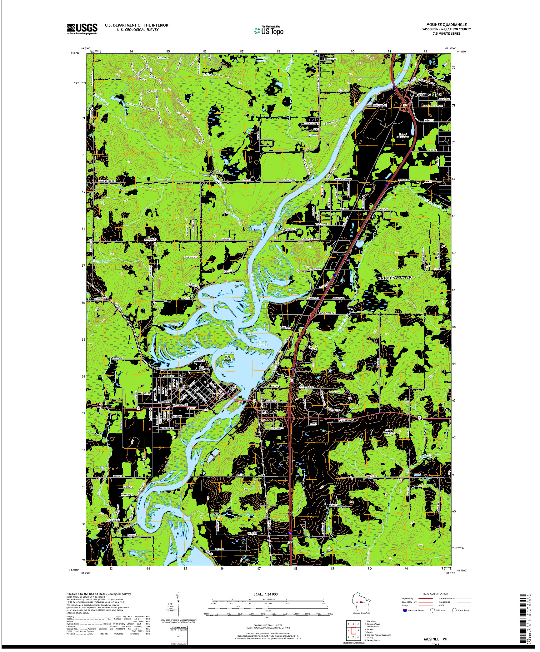 USGS US TOPO 7.5-MINUTE MAP FOR MOSINEE, WI 2018