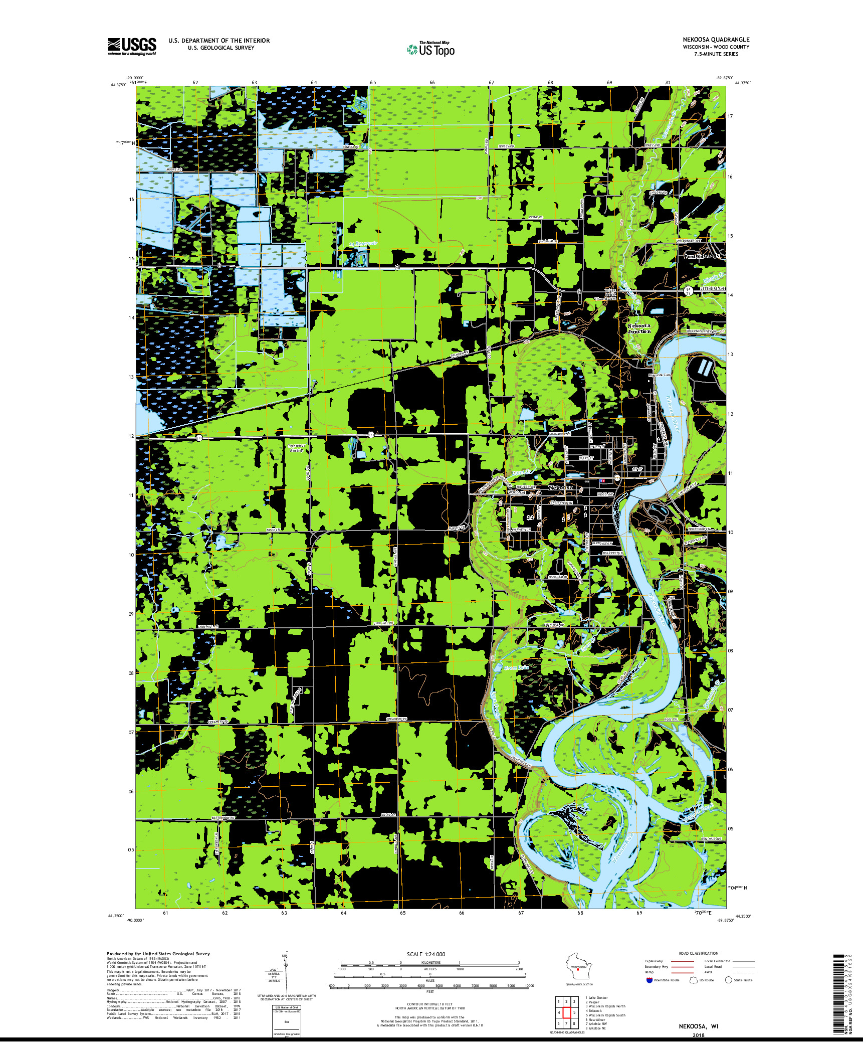 USGS US TOPO 7.5-MINUTE MAP FOR NEKOOSA, WI 2018