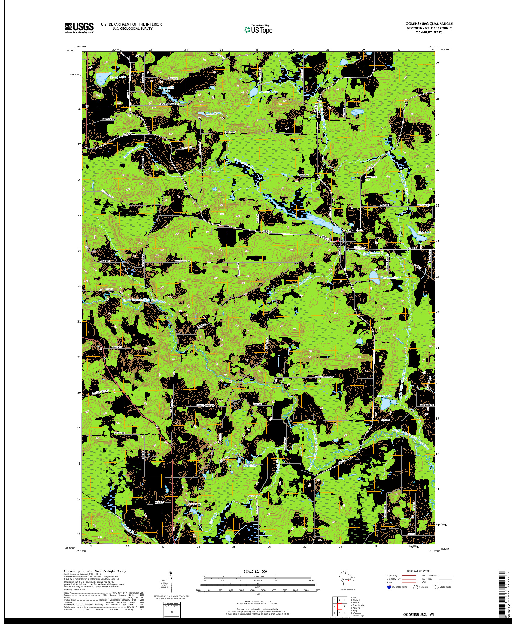 USGS US TOPO 7.5-MINUTE MAP FOR OGDENSBURG, WI 2018