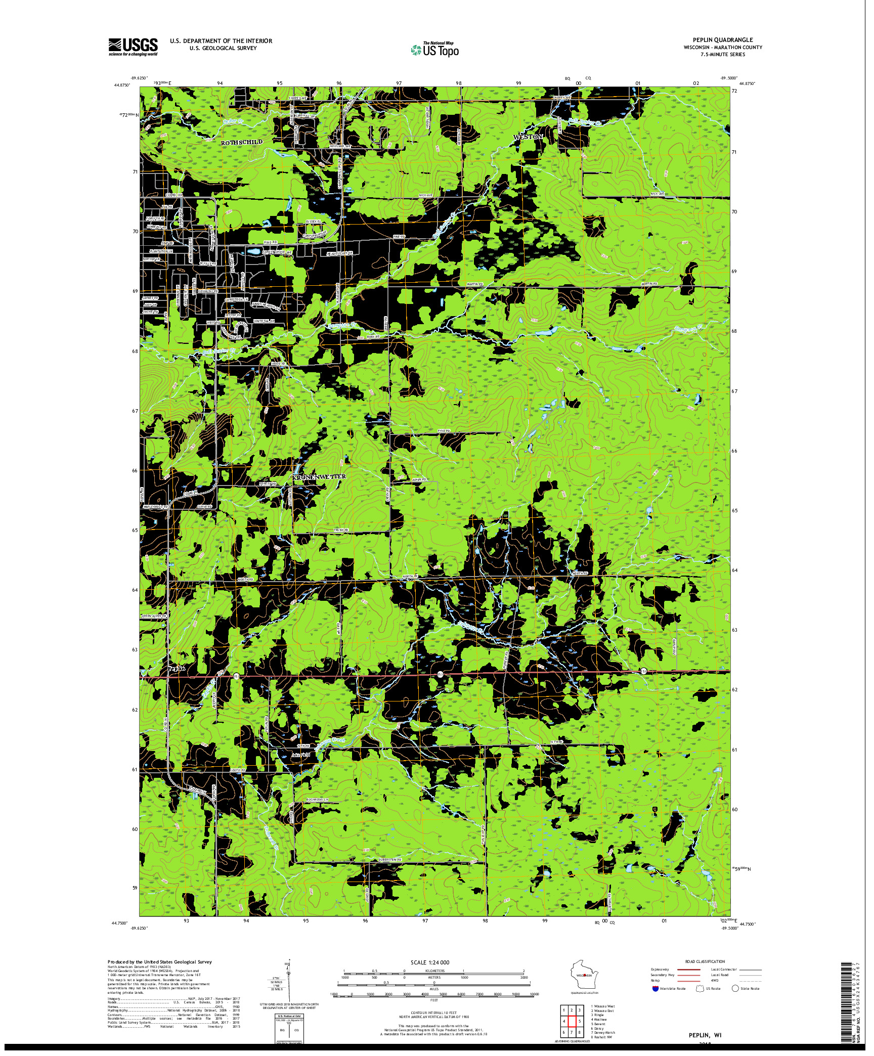 USGS US TOPO 7.5-MINUTE MAP FOR PEPLIN, WI 2018