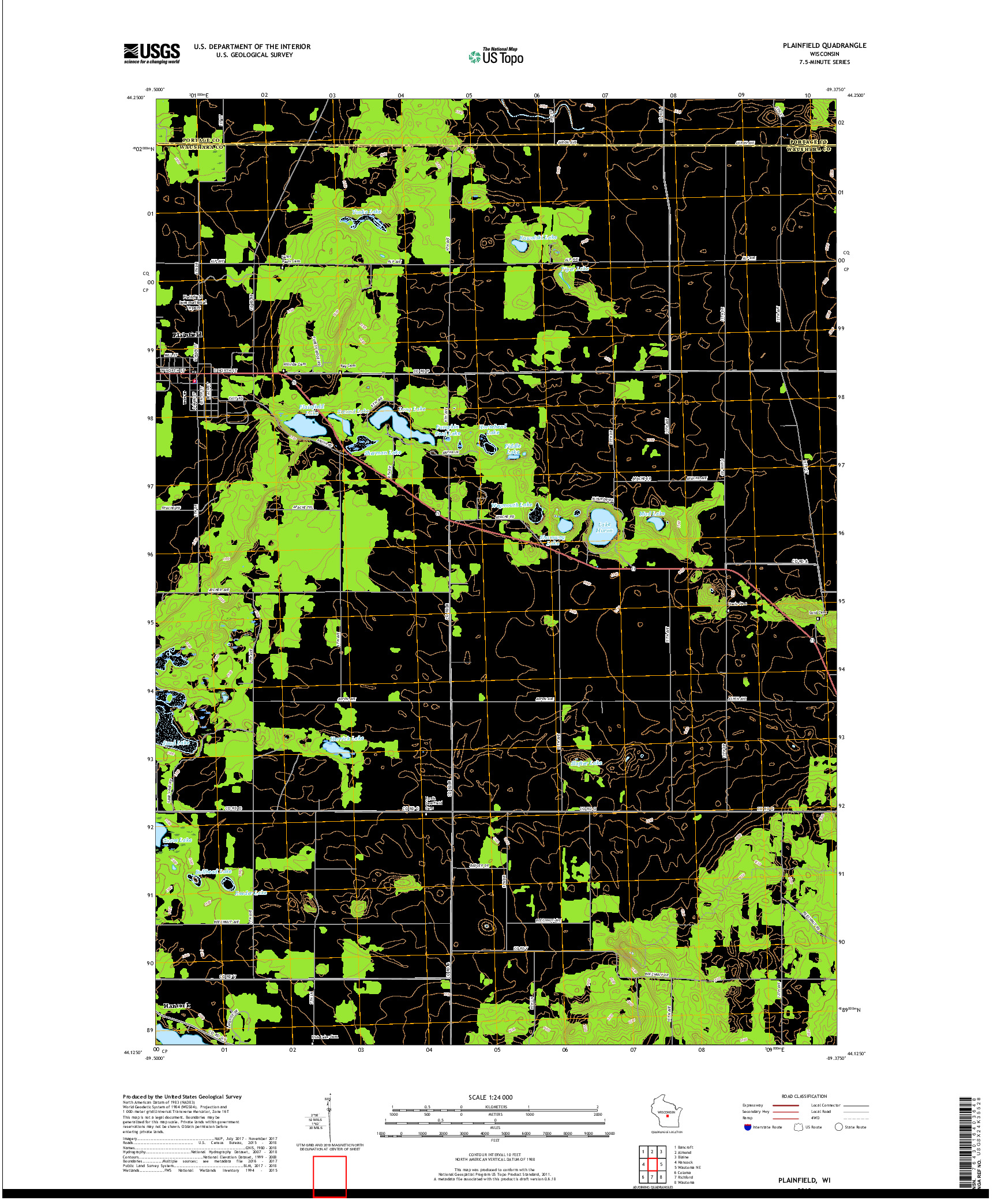 USGS US TOPO 7.5-MINUTE MAP FOR PLAINFIELD, WI 2018