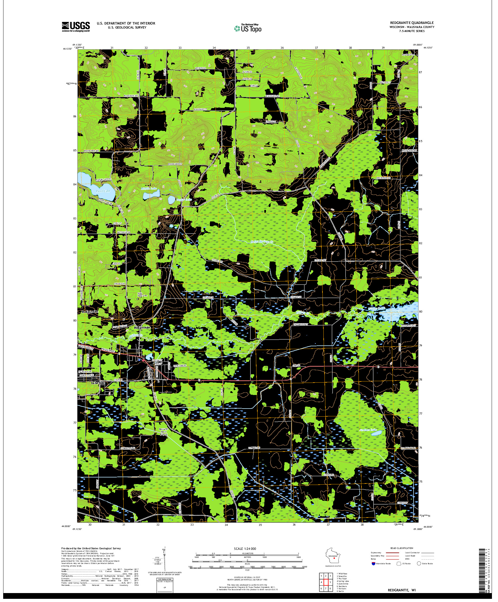 USGS US TOPO 7.5-MINUTE MAP FOR REDGRANITE, WI 2018