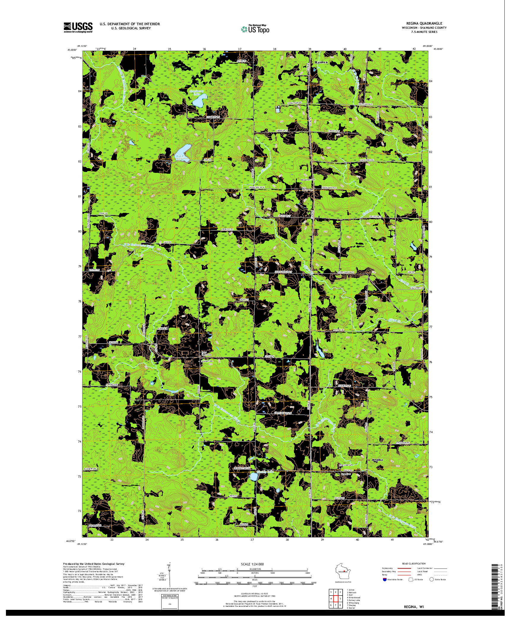 USGS US TOPO 7.5-MINUTE MAP FOR REGINA, WI 2018