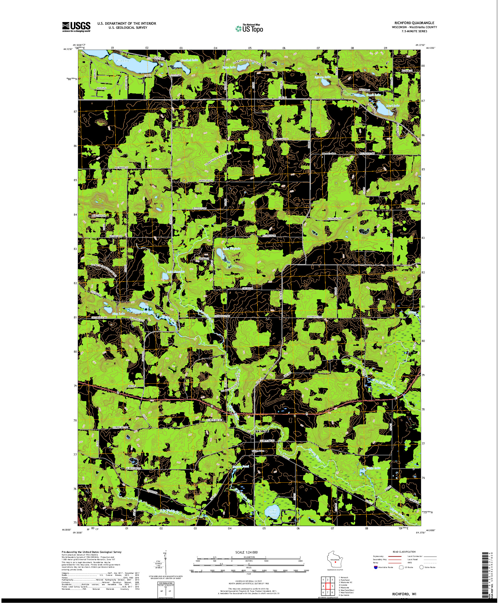 USGS US TOPO 7.5-MINUTE MAP FOR RICHFORD, WI 2018