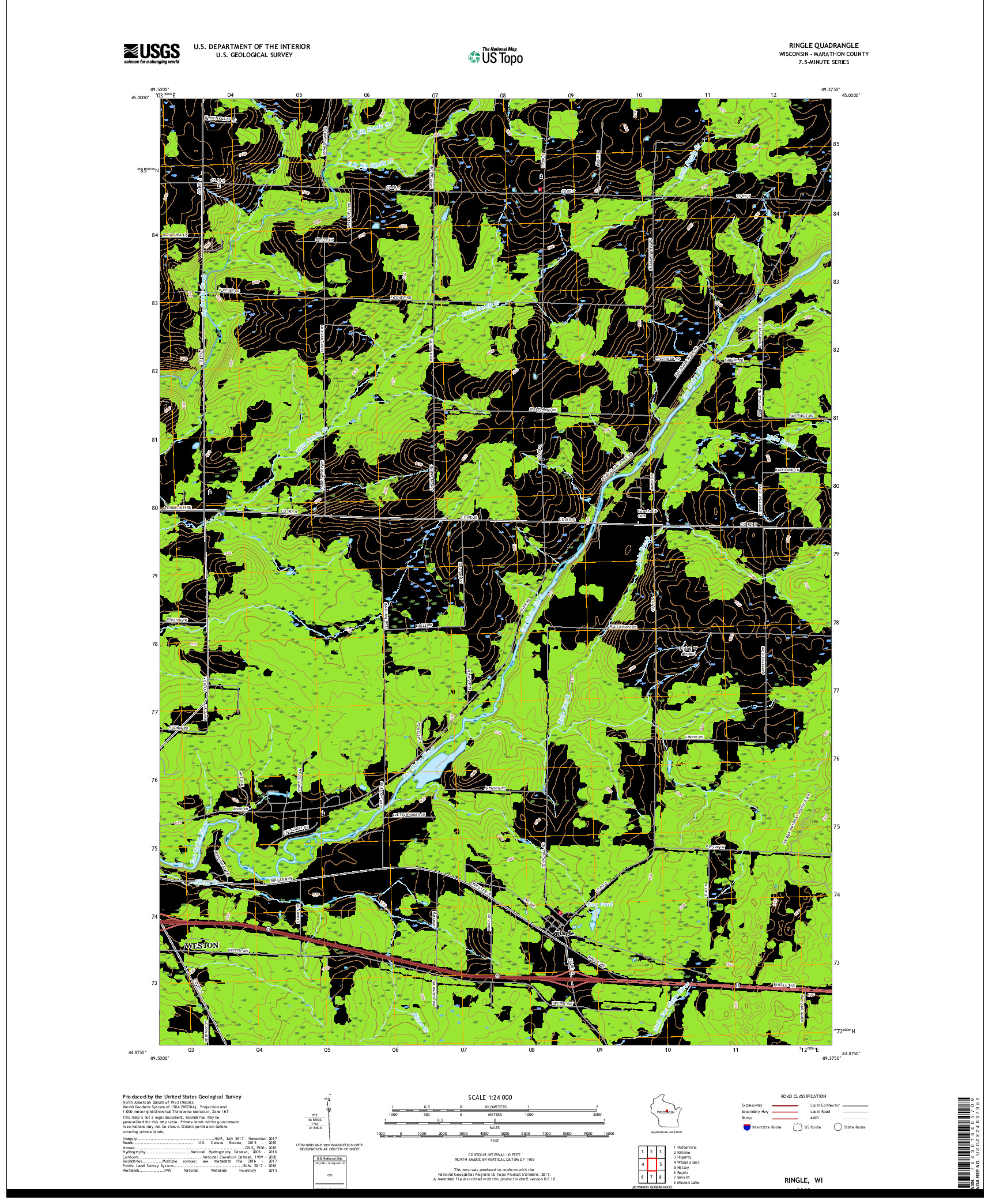 USGS US TOPO 7.5-MINUTE MAP FOR RINGLE, WI 2018