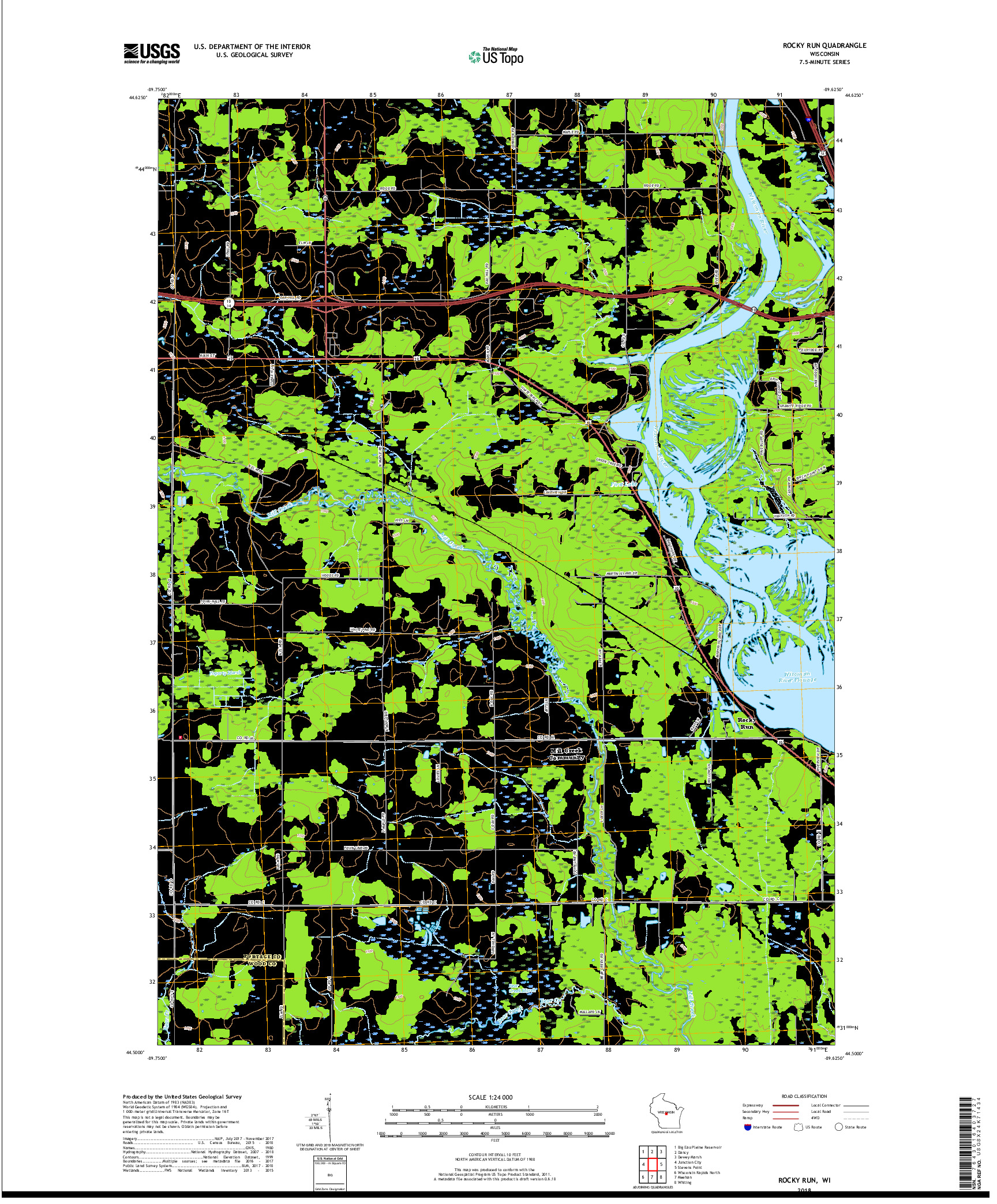 USGS US TOPO 7.5-MINUTE MAP FOR ROCKY RUN, WI 2018