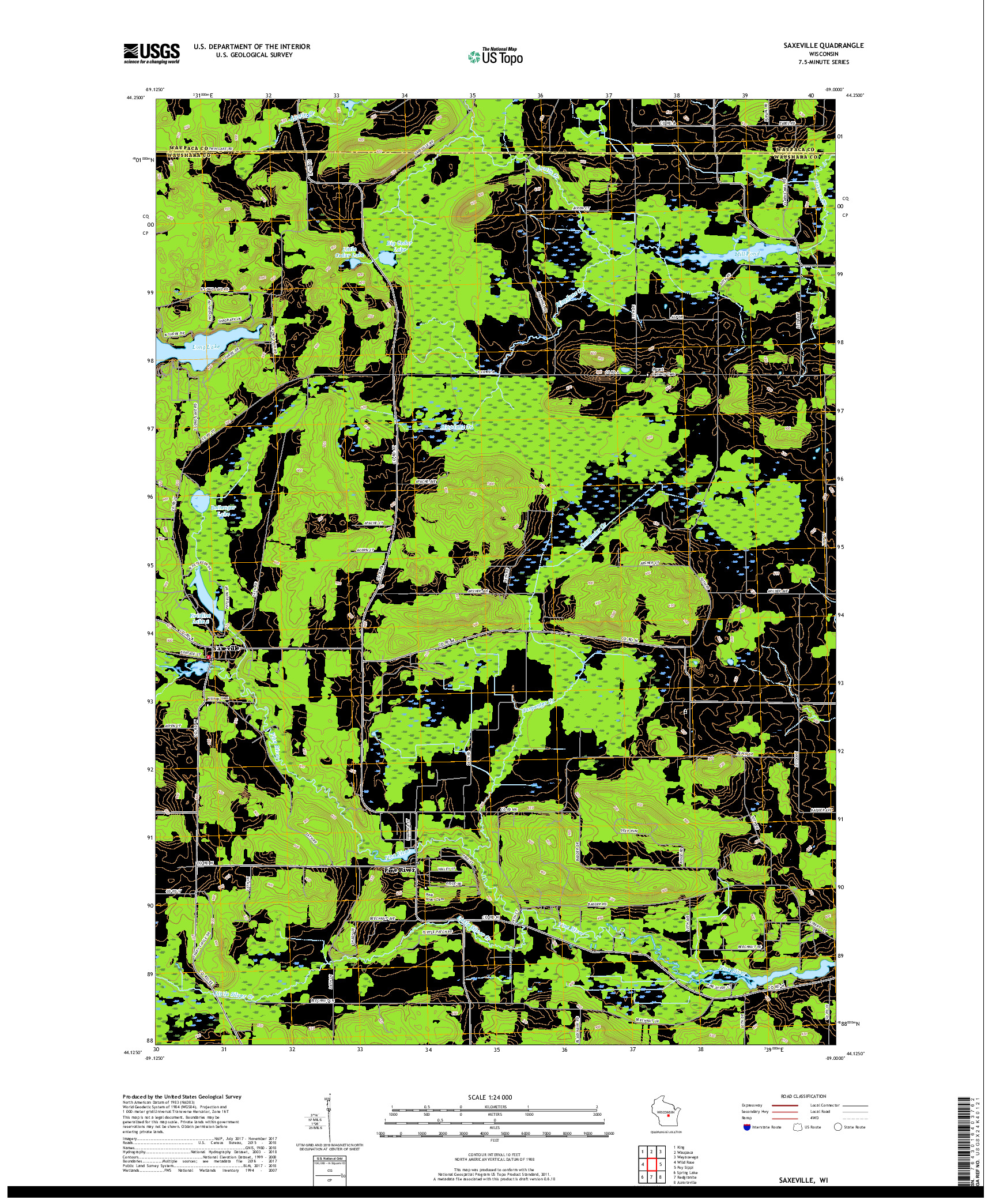 USGS US TOPO 7.5-MINUTE MAP FOR SAXEVILLE, WI 2018