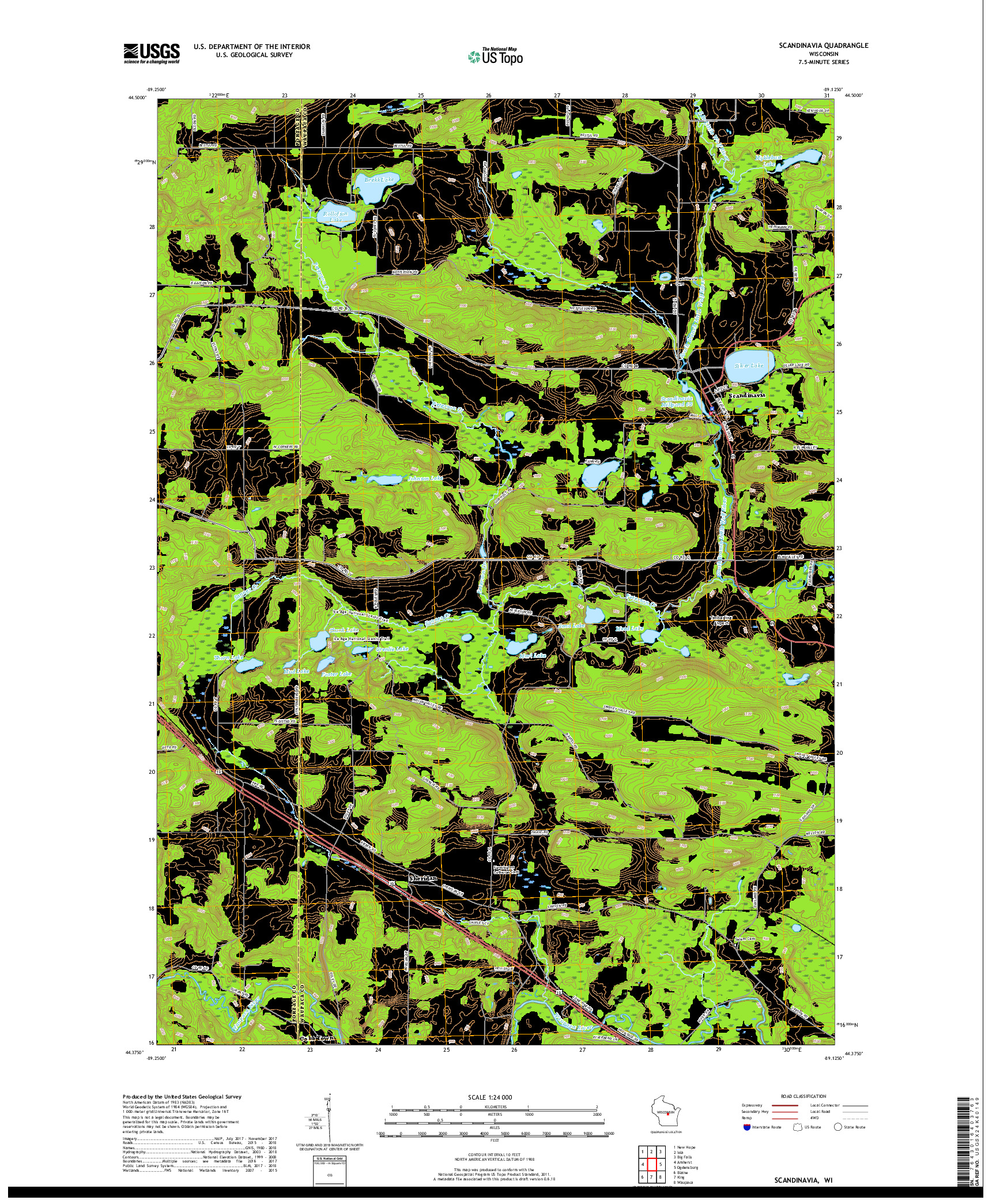 USGS US TOPO 7.5-MINUTE MAP FOR SCANDINAVIA, WI 2018