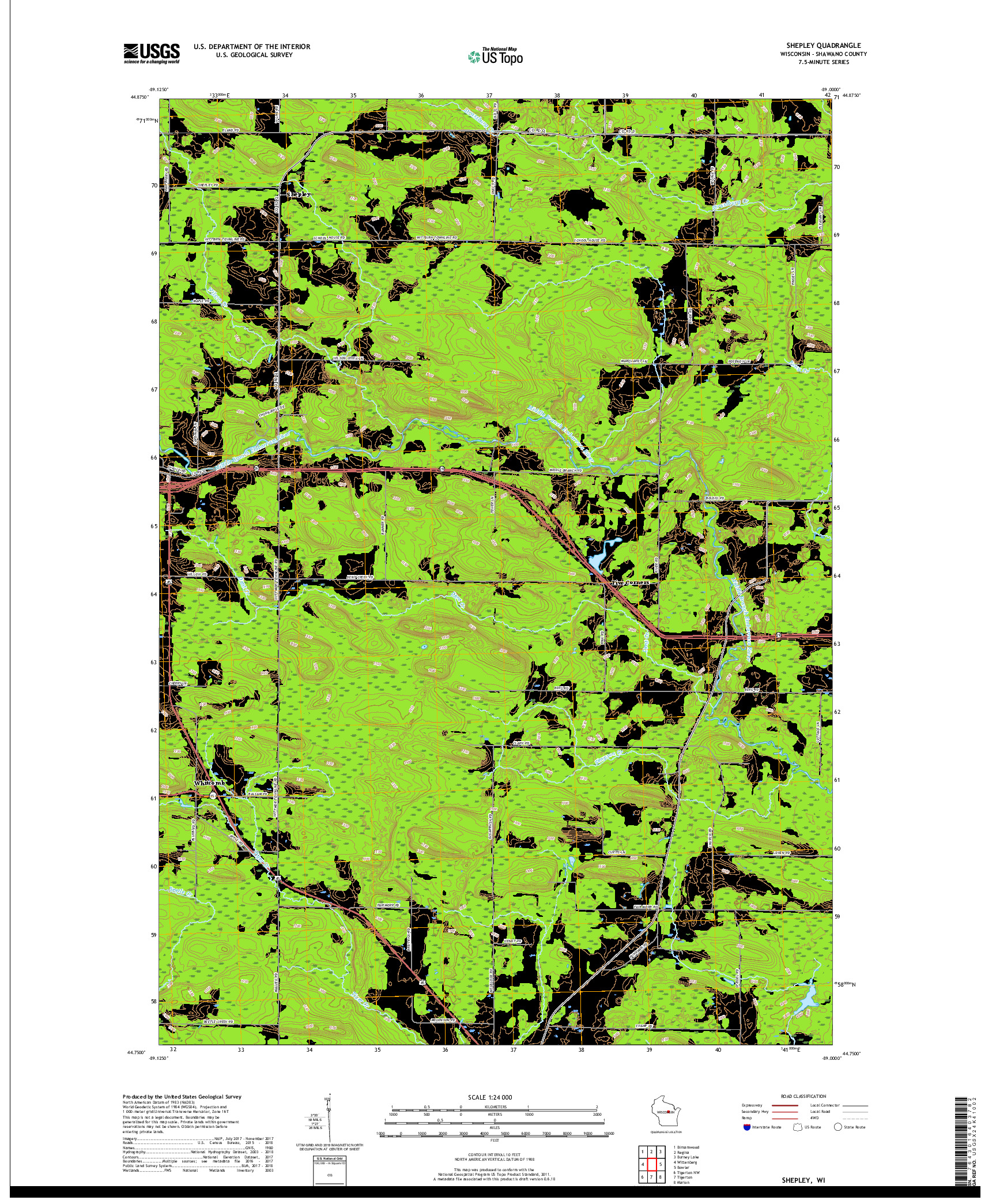 USGS US TOPO 7.5-MINUTE MAP FOR SHEPLEY, WI 2018