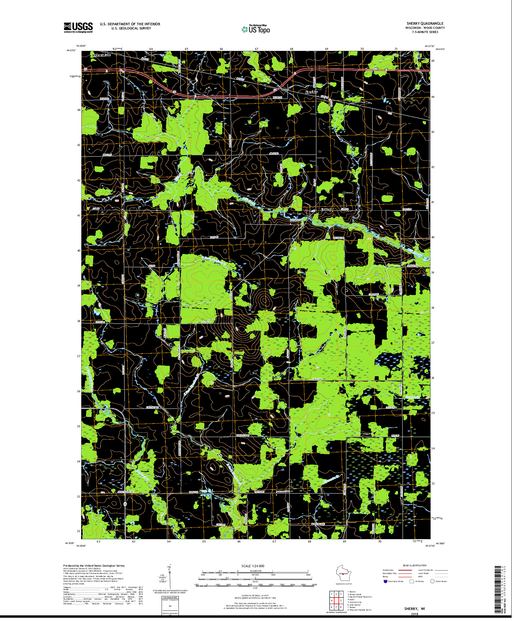 USGS US TOPO 7.5-MINUTE MAP FOR SHERRY, WI 2018