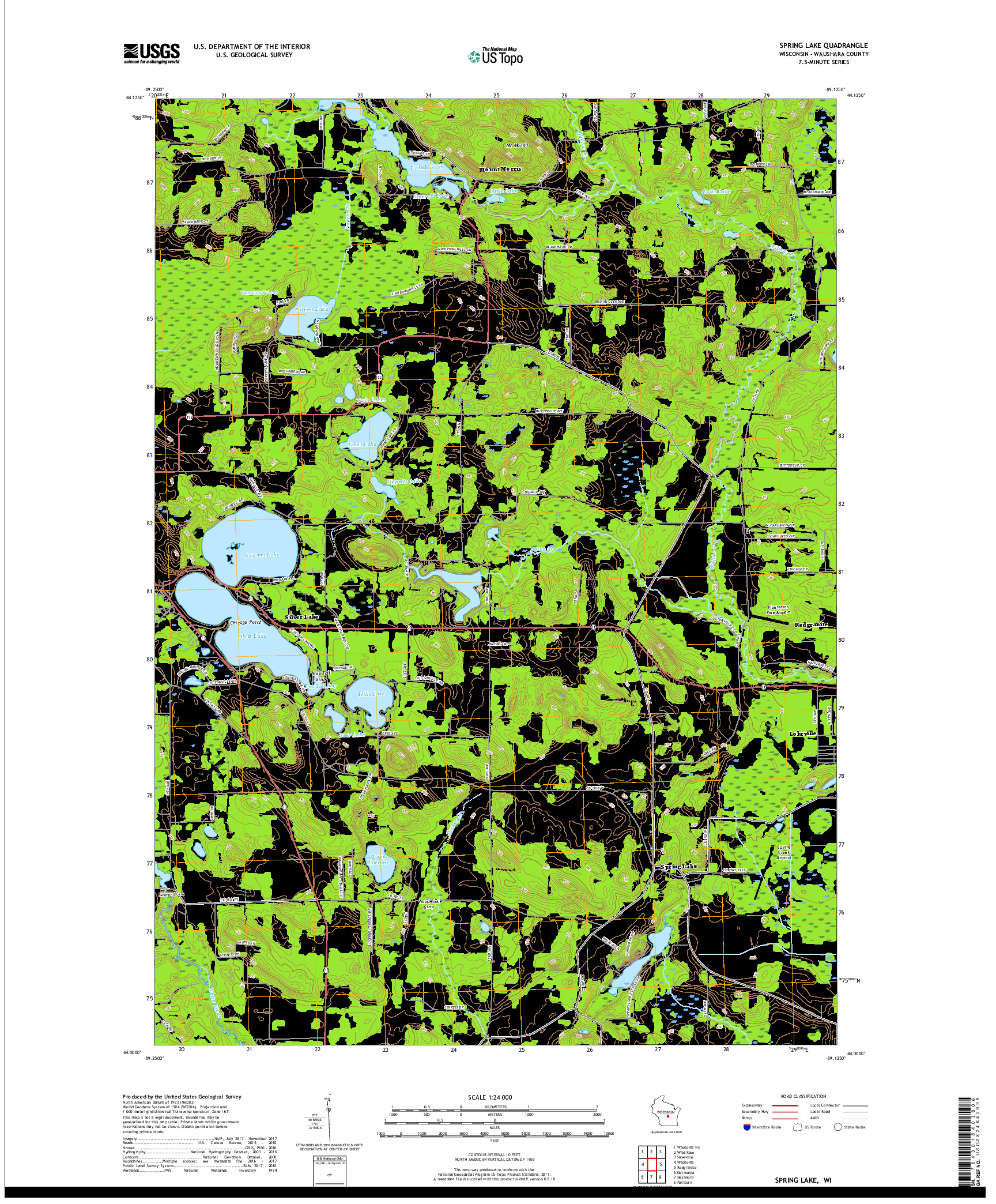 USGS US TOPO 7.5-MINUTE MAP FOR SPRING LAKE, WI 2018