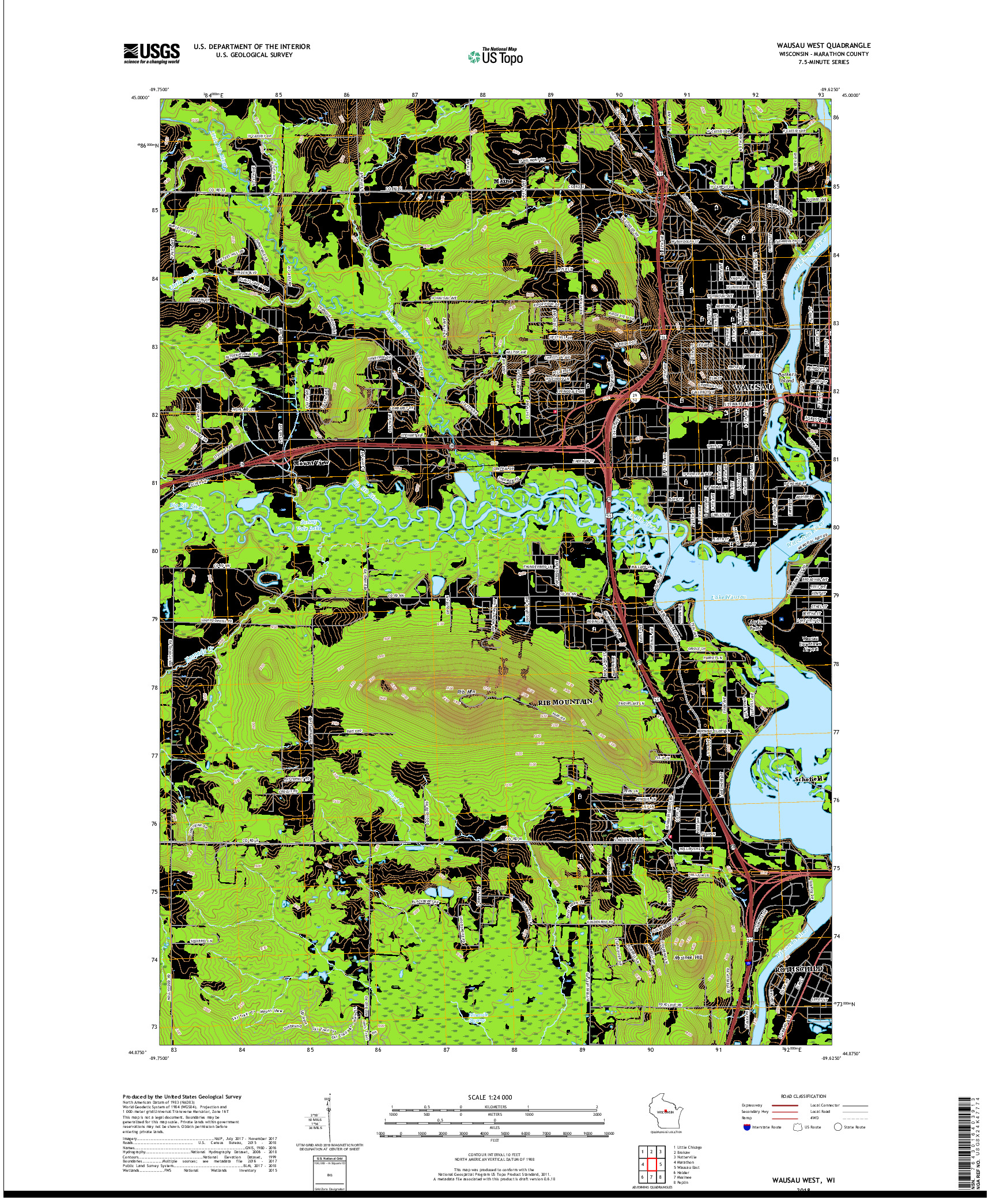 USGS US TOPO 7.5-MINUTE MAP FOR WAUSAU WEST, WI 2018