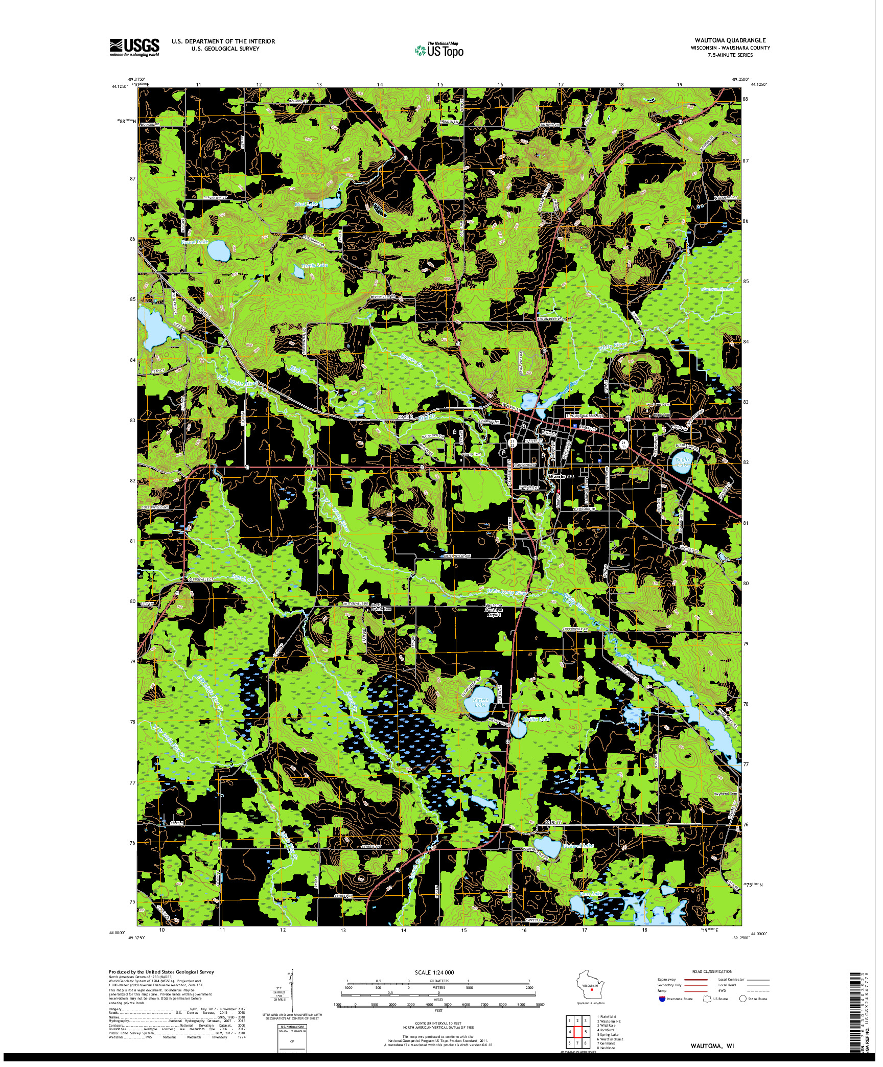 USGS US TOPO 7.5-MINUTE MAP FOR WAUTOMA, WI 2018